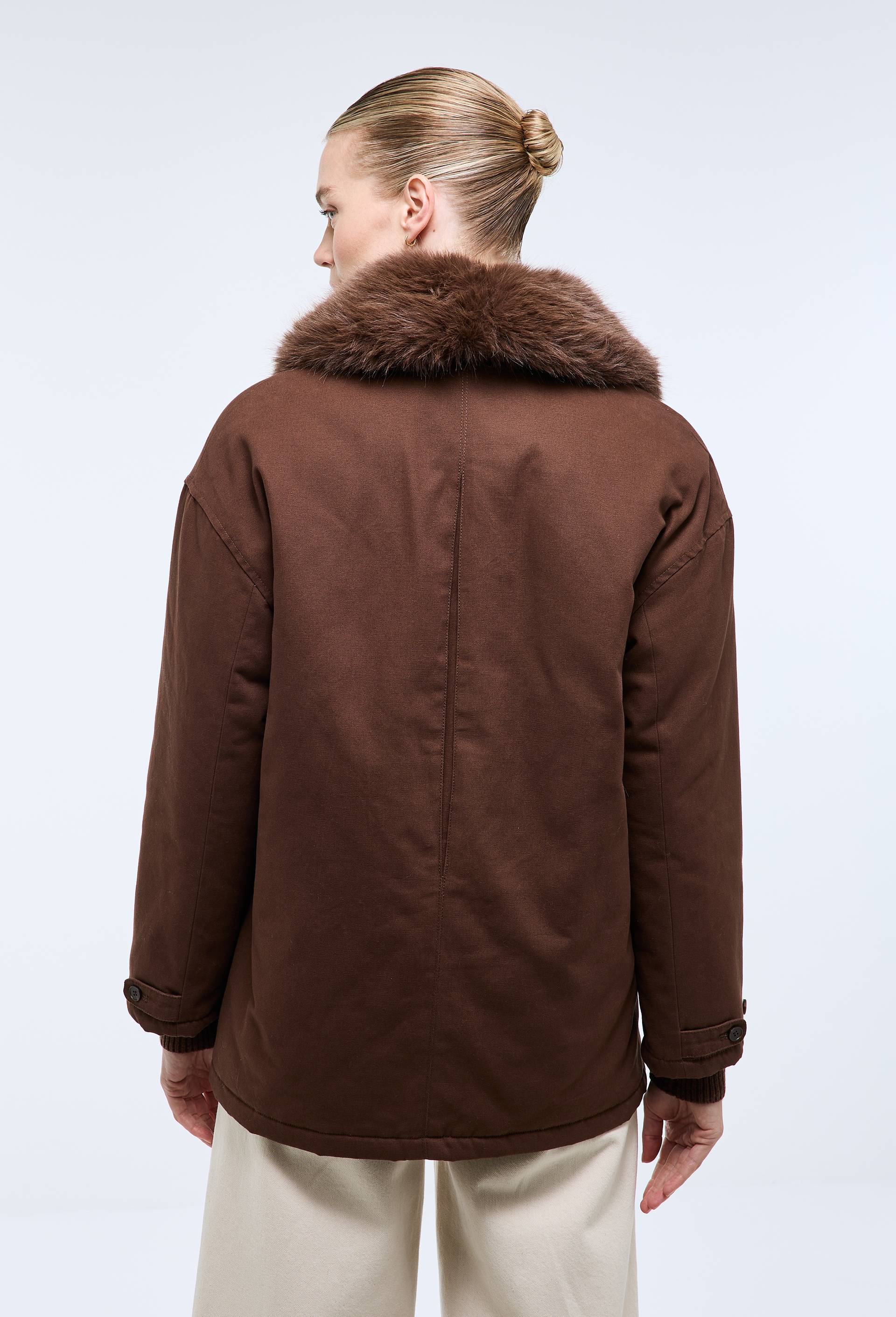 Manteau en coton avec col en fausse fourrure, Brun fonc&eacute;, large image number 3