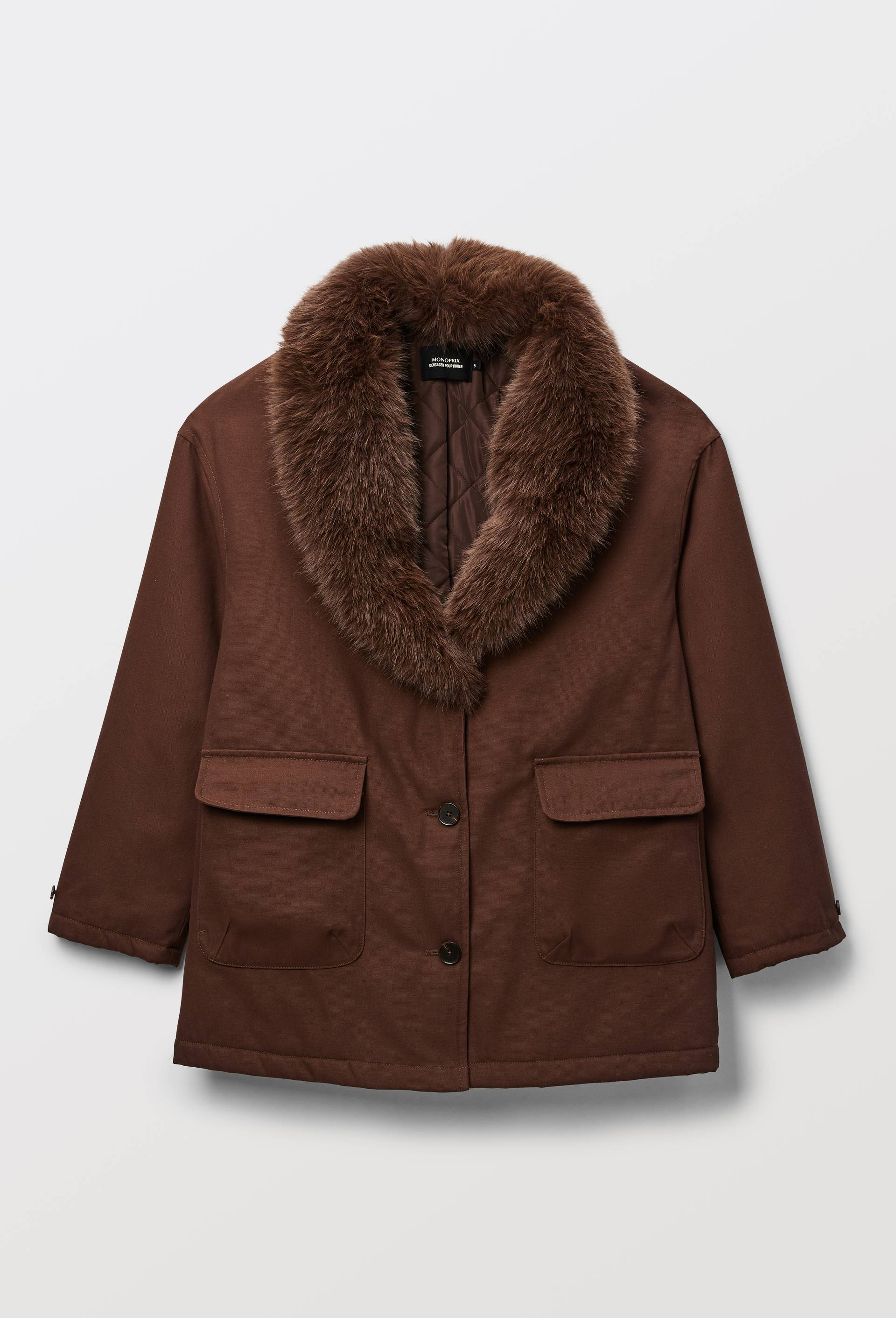 Manteau en coton avec col en fausse fourrure, Brun fonc&eacute;, large image number 4