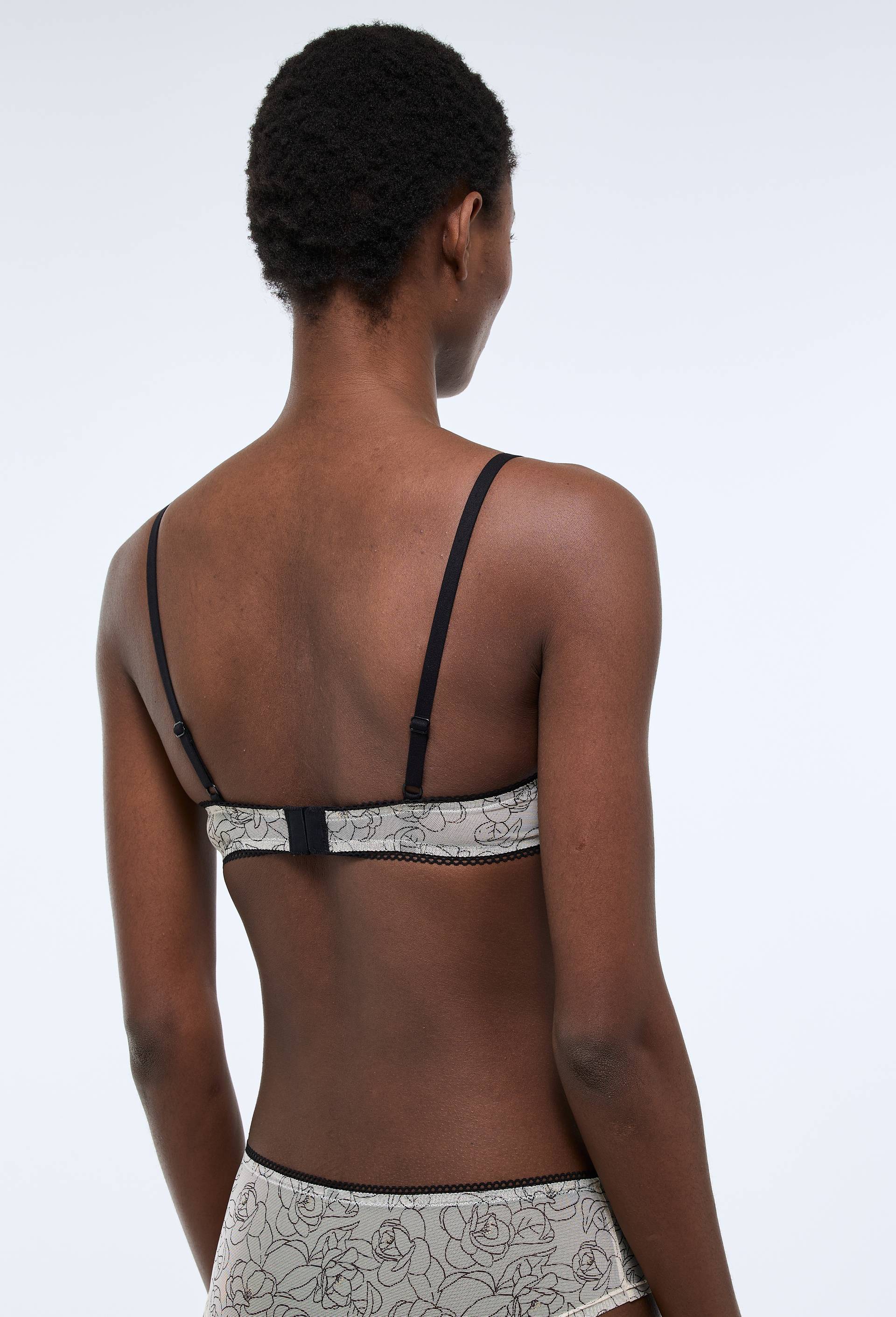Soutien-gorge corbeille balconnet PIA en tulle imprim&eacute;, Ecru, large image number 2.0