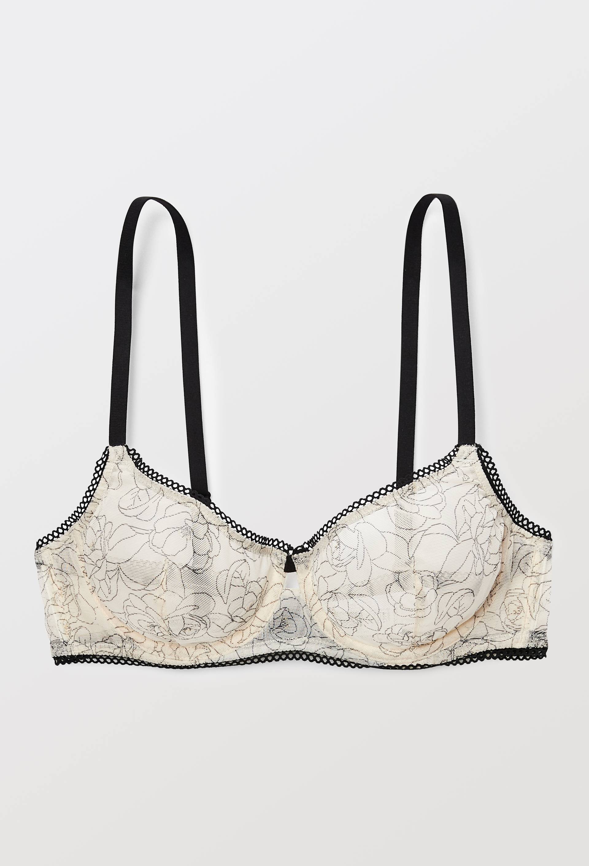 Soutien-gorge corbeille balconnet PIA en tulle imprim&eacute;, Ecru, large image number 3