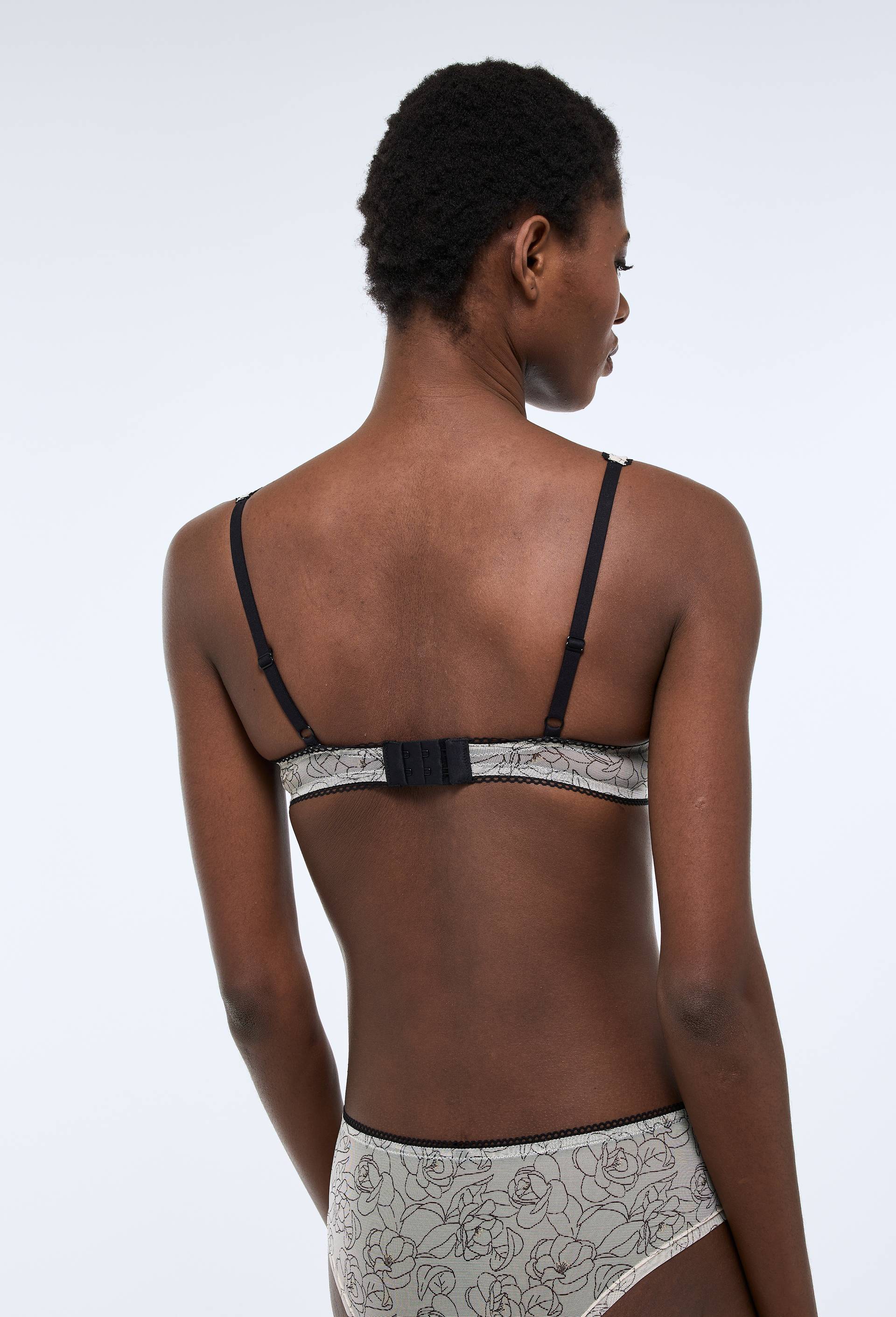 Soutien-gorge triangle foulard PIA en tulle imprim&eacute;, Ecru, large image number 1