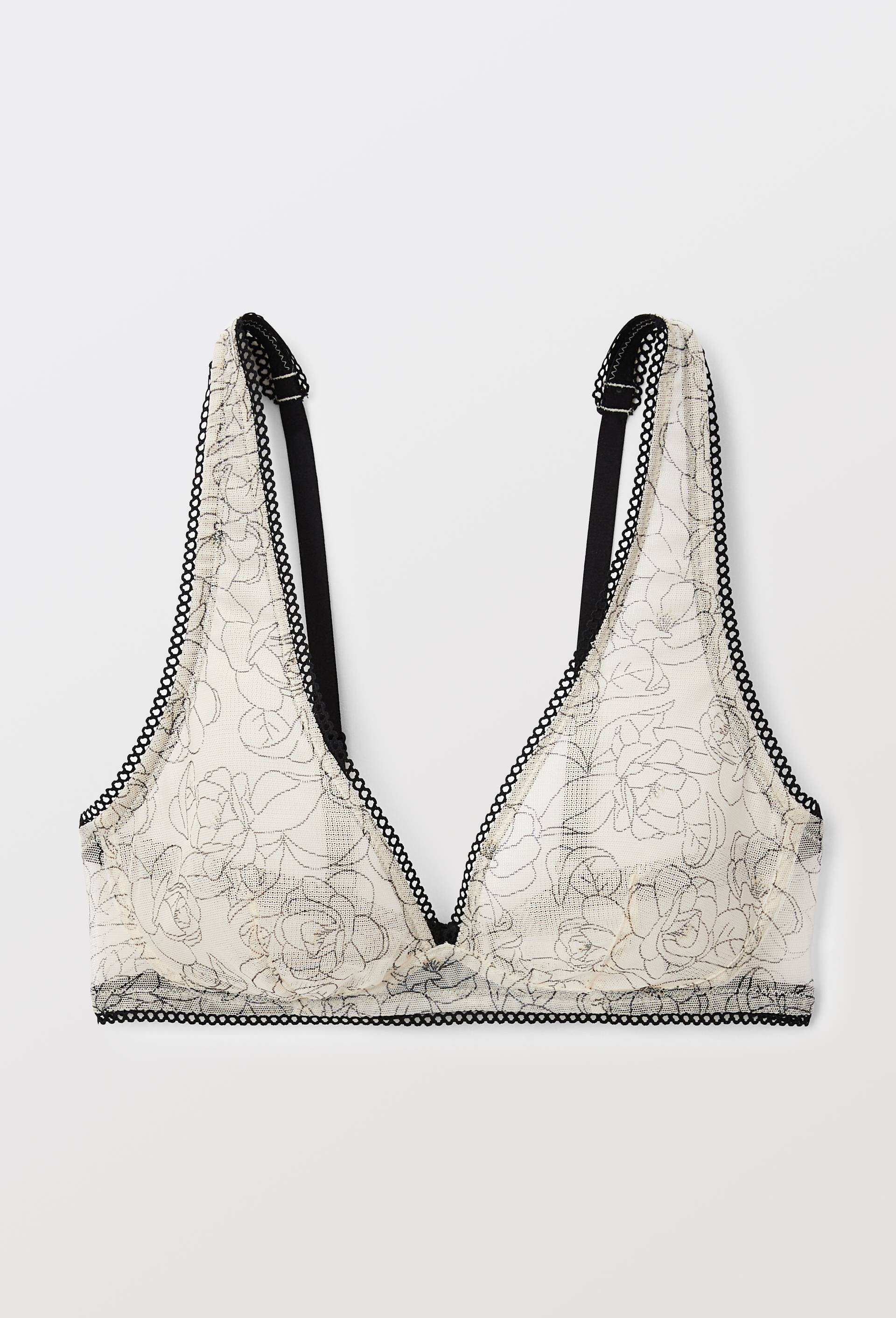 Soutien-gorge triangle foulard PIA en tulle imprim&eacute;, Ecru, large image number 2.0