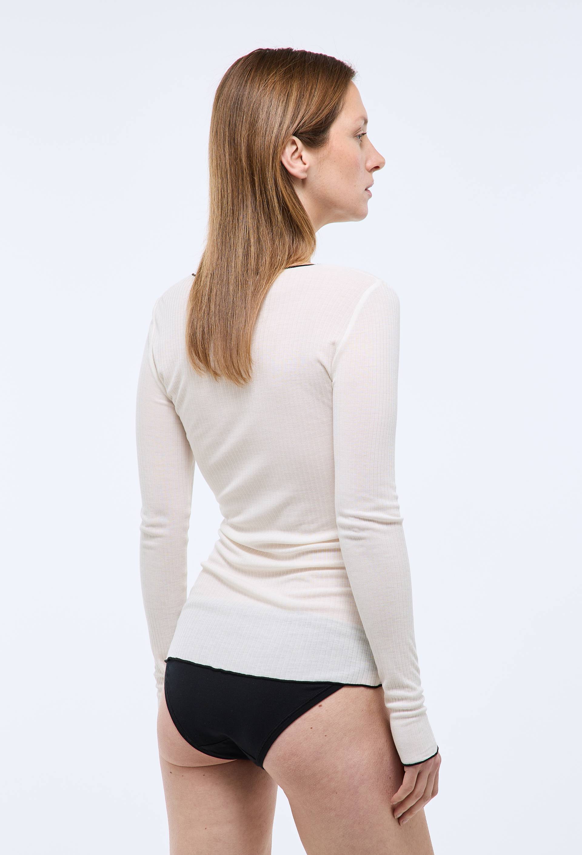 T-shirt manches longues en viscose soie, Ecru, large image number 1