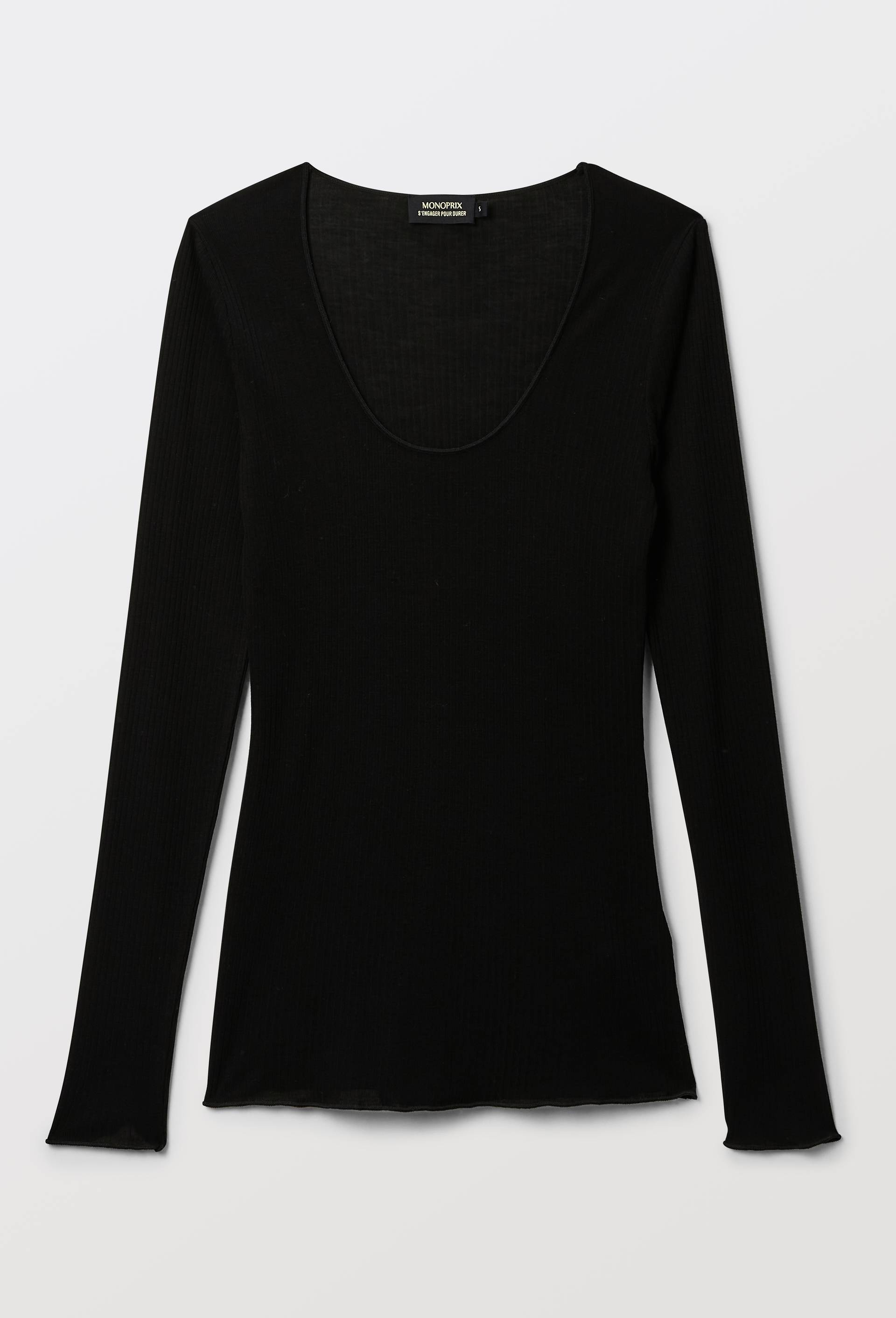 T-shirt manches longues en viscose soie, Noir, large image number 2.0