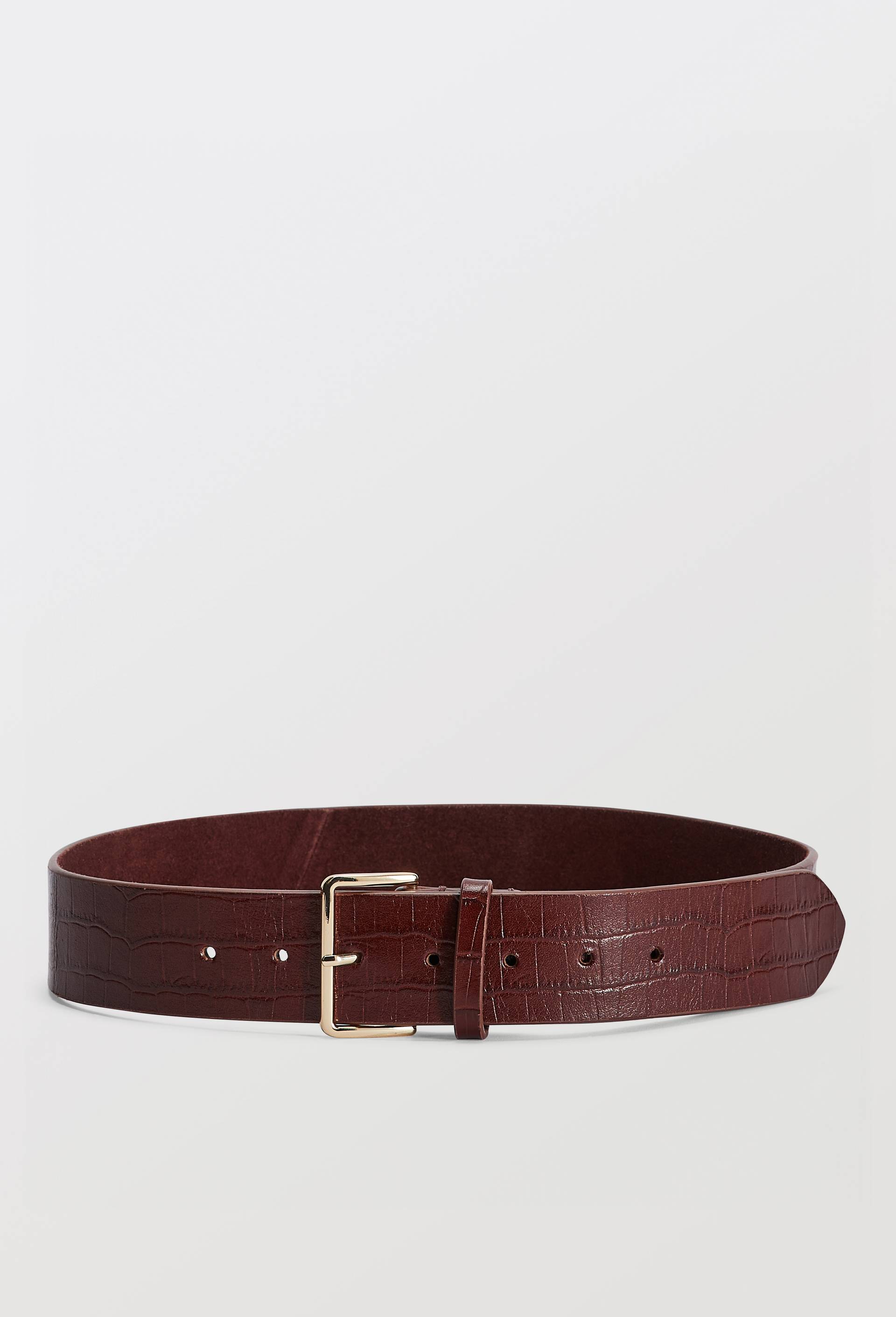 Ceinture en cuir 4cm fa&ccedil;on crocodile, Brun, large image number 0.0