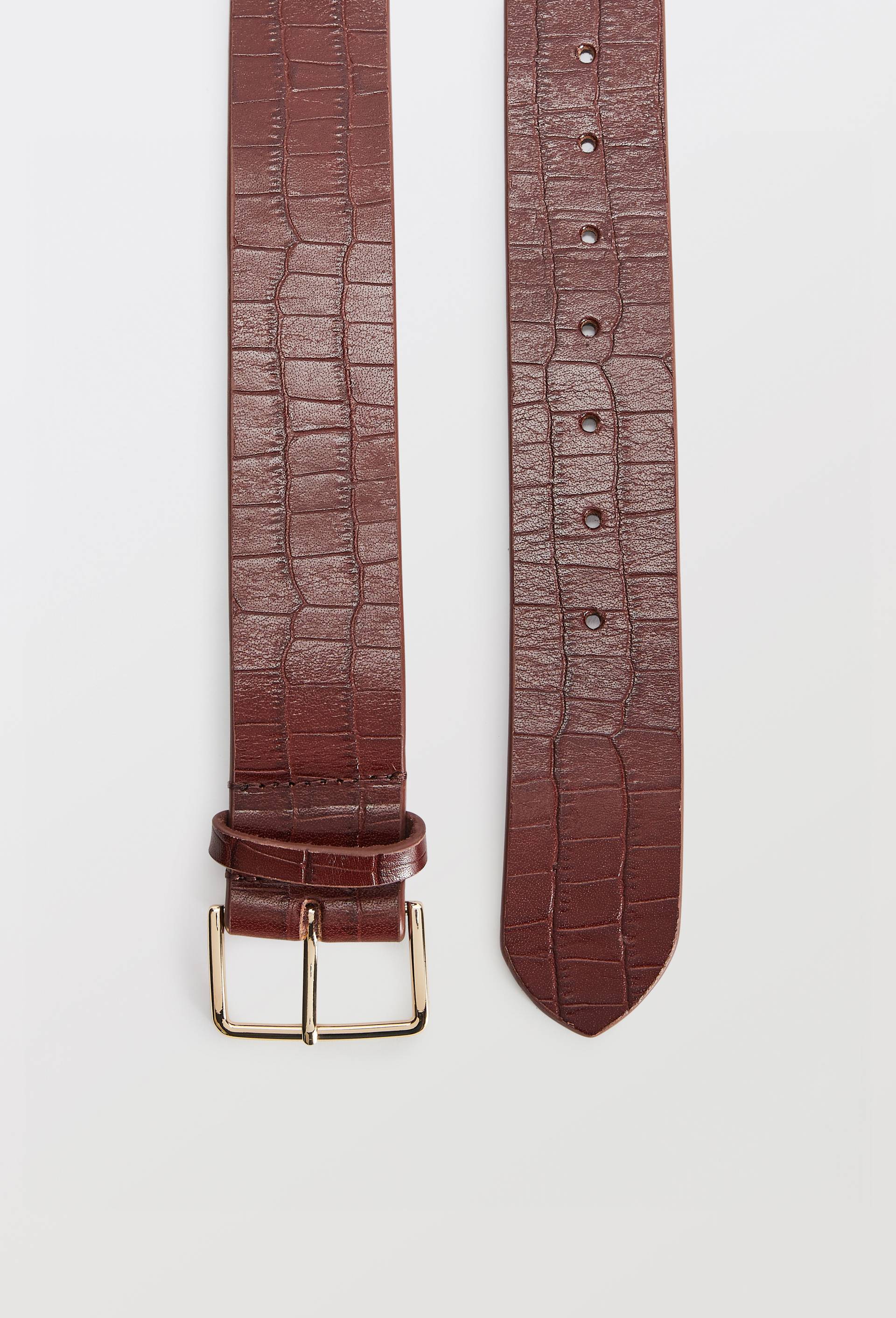 Ceinture en cuir 4cm fa&ccedil;on crocodile, Brun, large image number 1