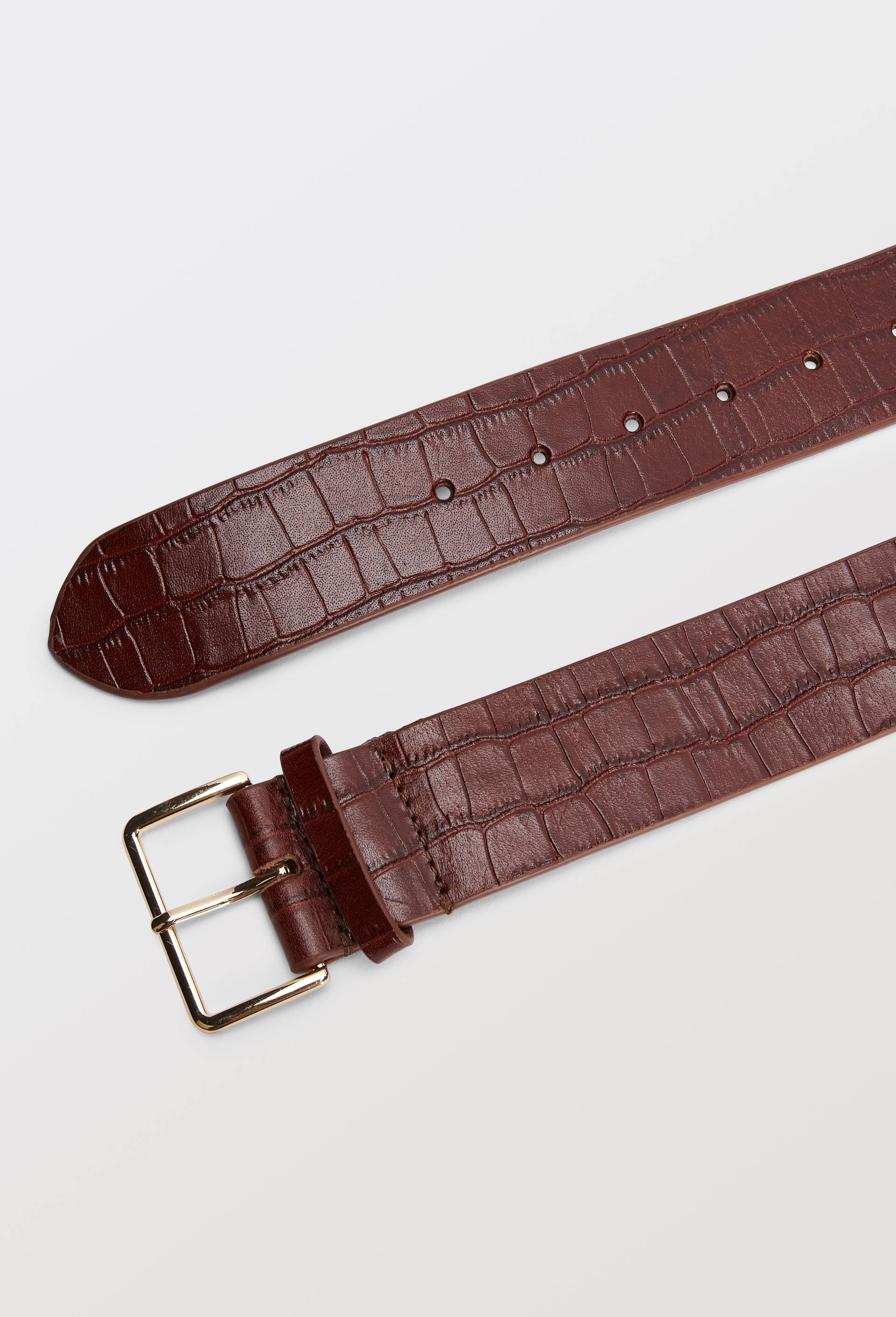 Ceinture en cuir 4cm fa&ccedil;on crocodile, Brun, large image number 2.0