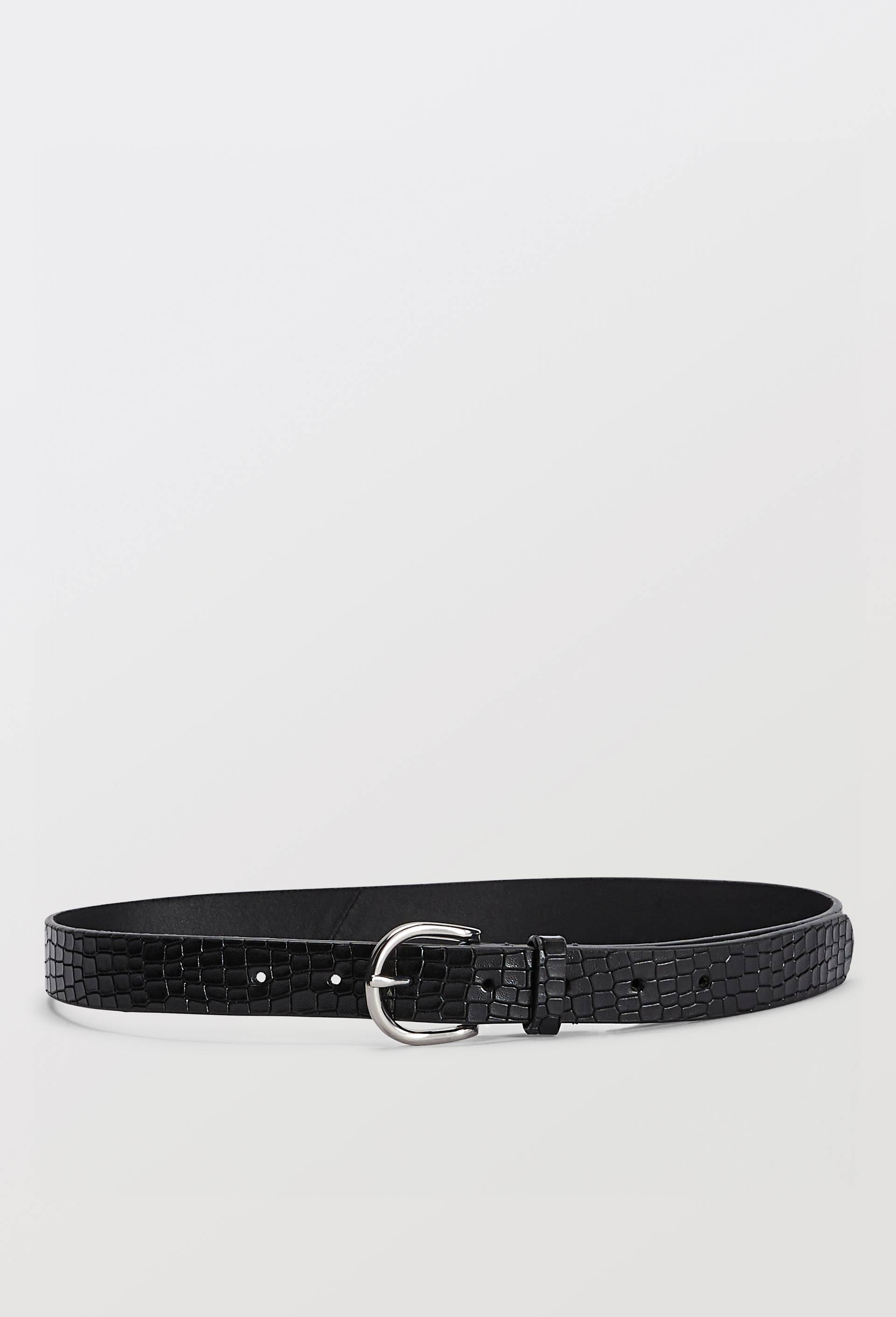 Ceinture en cuir 2cm fa&ccedil;on crocodile, Noir, large image number 0.0