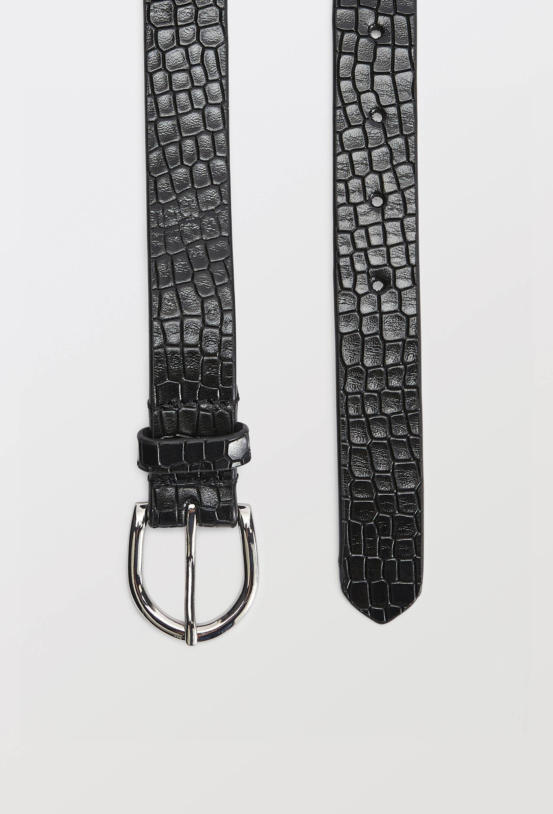 Ceinture en cuir 2cm fa&ccedil;on crocodile, Noir, large image number 1.0