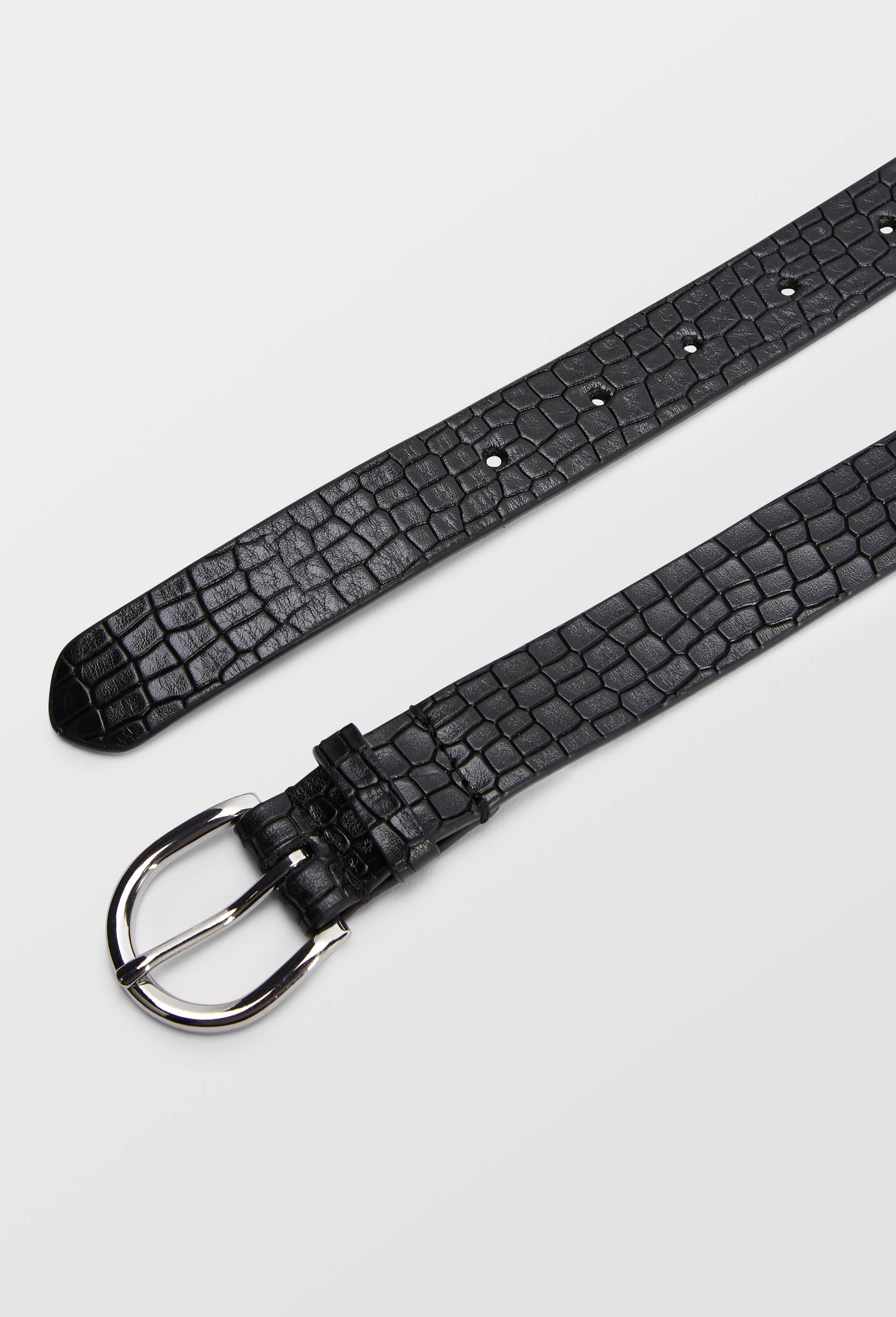 Ceinture en cuir 2cm fa&ccedil;on crocodile, Noir, large image number 2.0