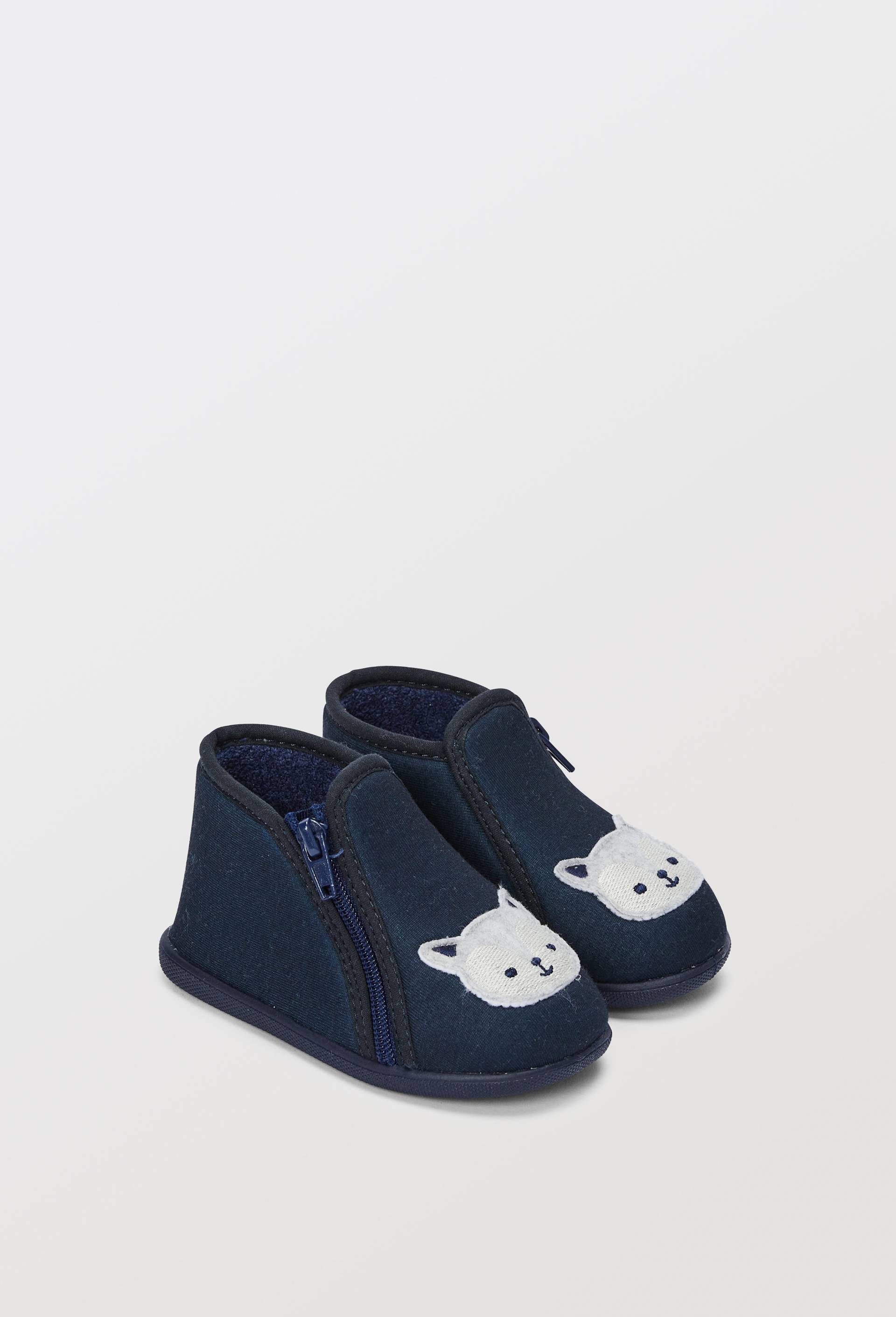 Chaussons Brod&eacute;s, Bleu fonc&eacute;, large image number 0