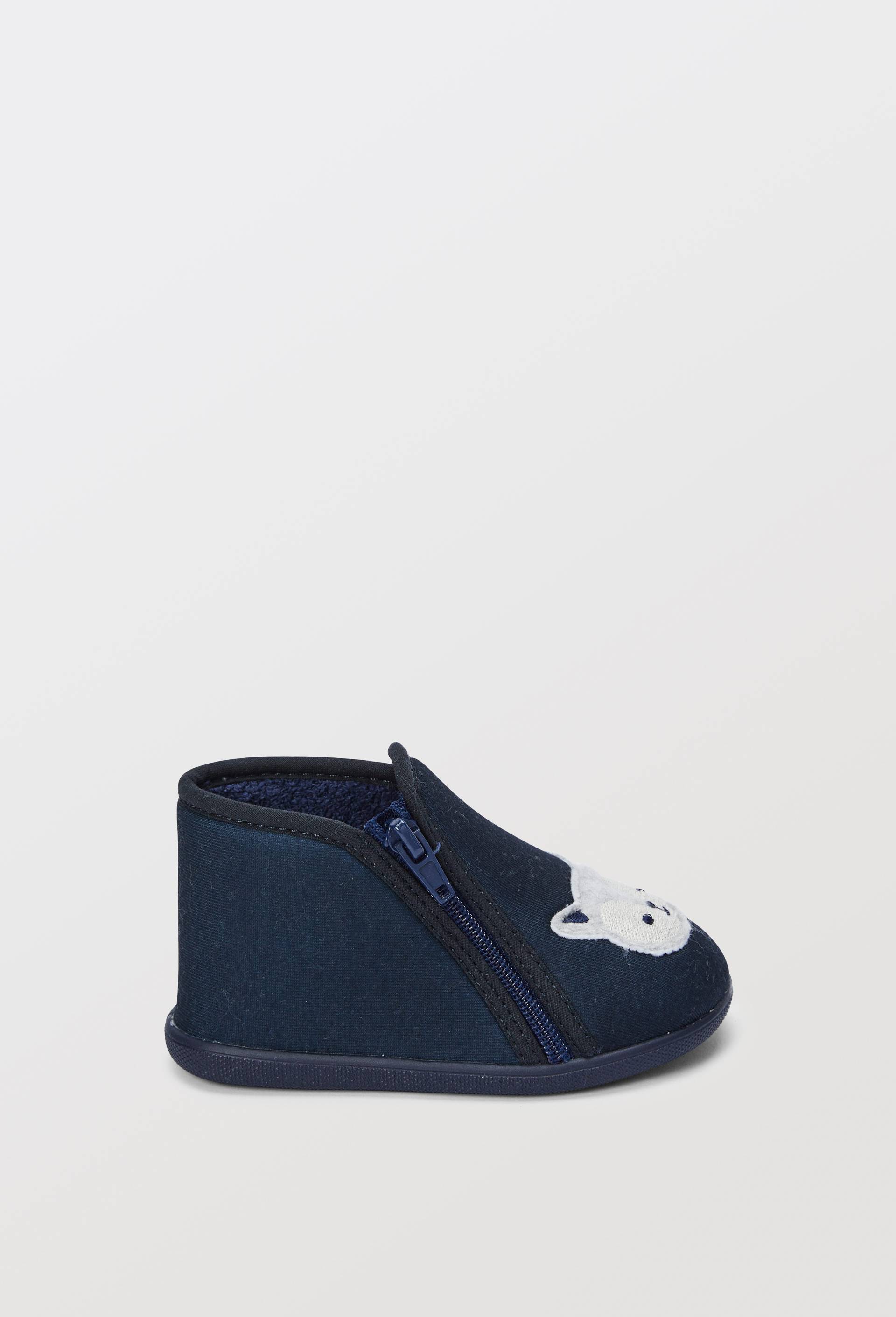 Chaussons Brod&eacute;s, Bleu fonc&eacute;, large image number 1.0