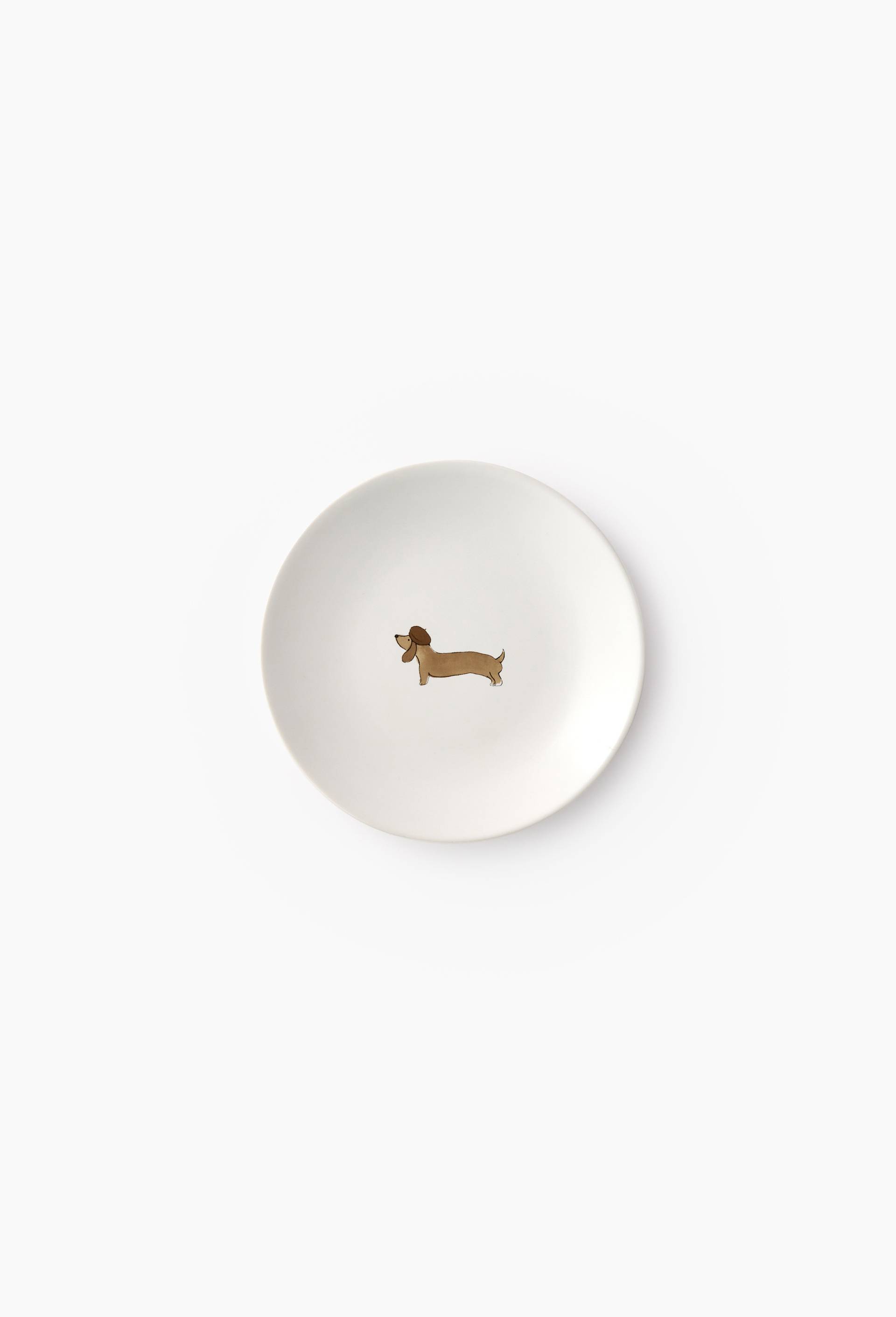 Assiette &agrave; pain finition imprim&eacute;e teckel, 14cm, Blanc, large image number 0