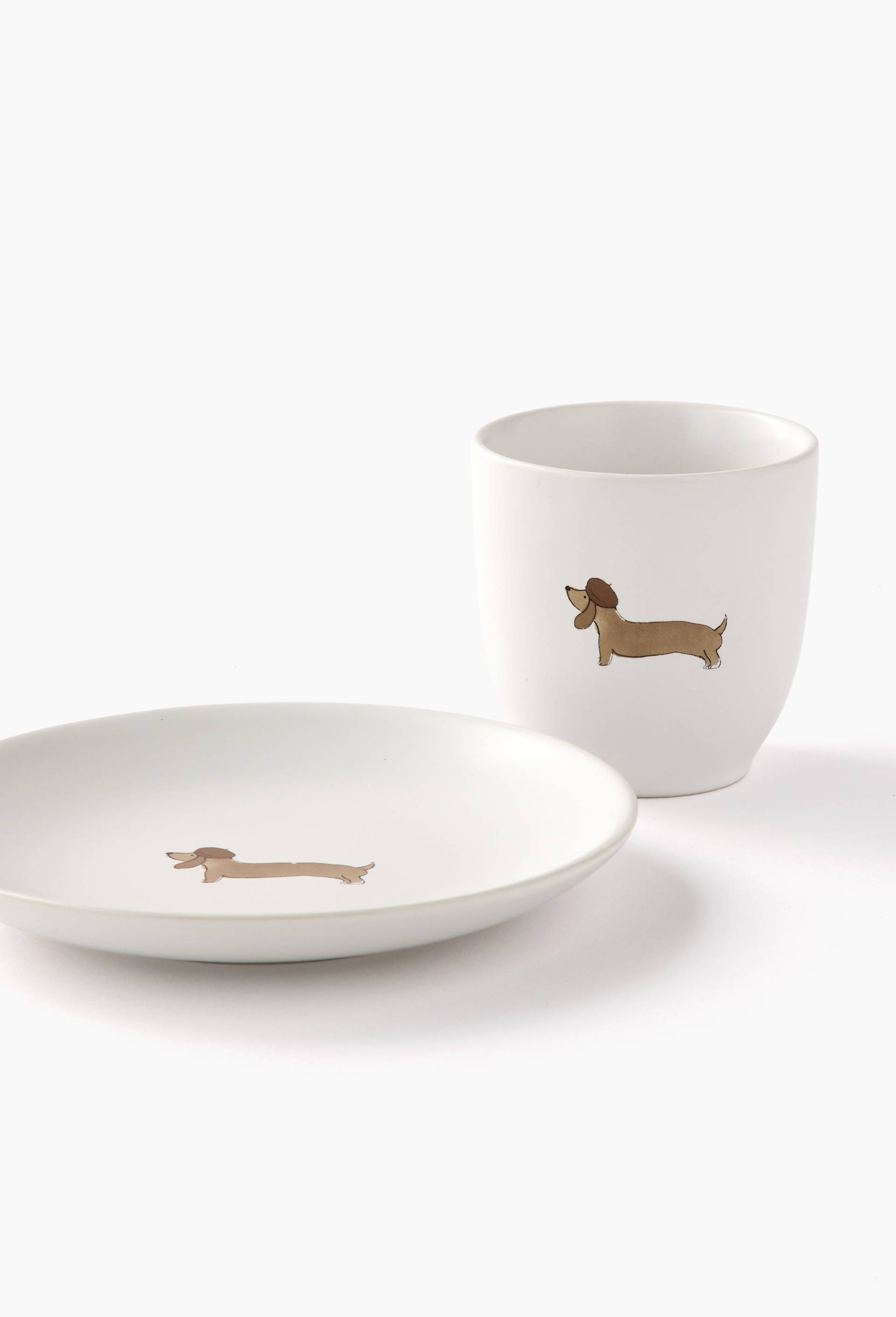 Assiette &agrave; pain finition imprim&eacute;e teckel, 14cm, Blanc, large image number 1