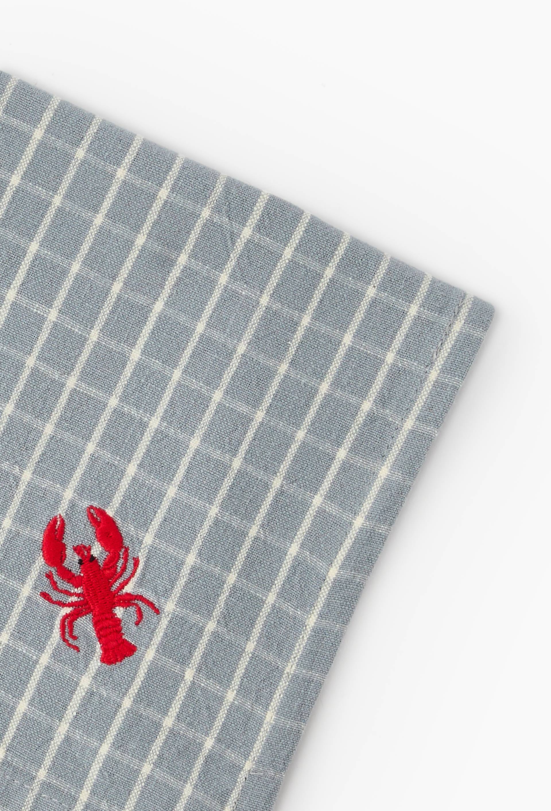 Lot de 2 serviettes brod&eacute;es &agrave; carreaux, 40x40cm, coton-lin, Gris, large image number 2
