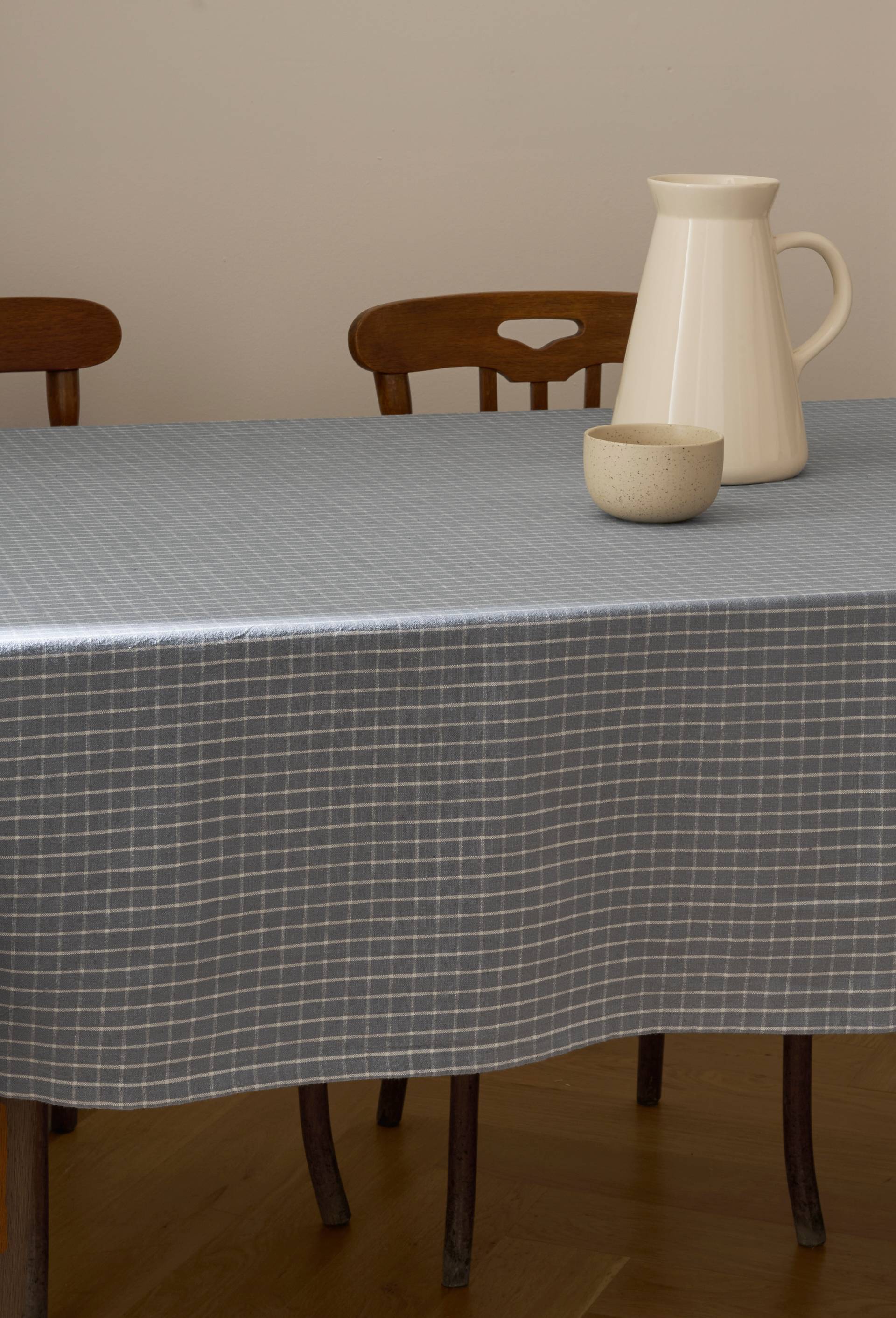 Nappe &agrave; carreaux, 170x250cm,  coton-lin, Gris, large image number 0