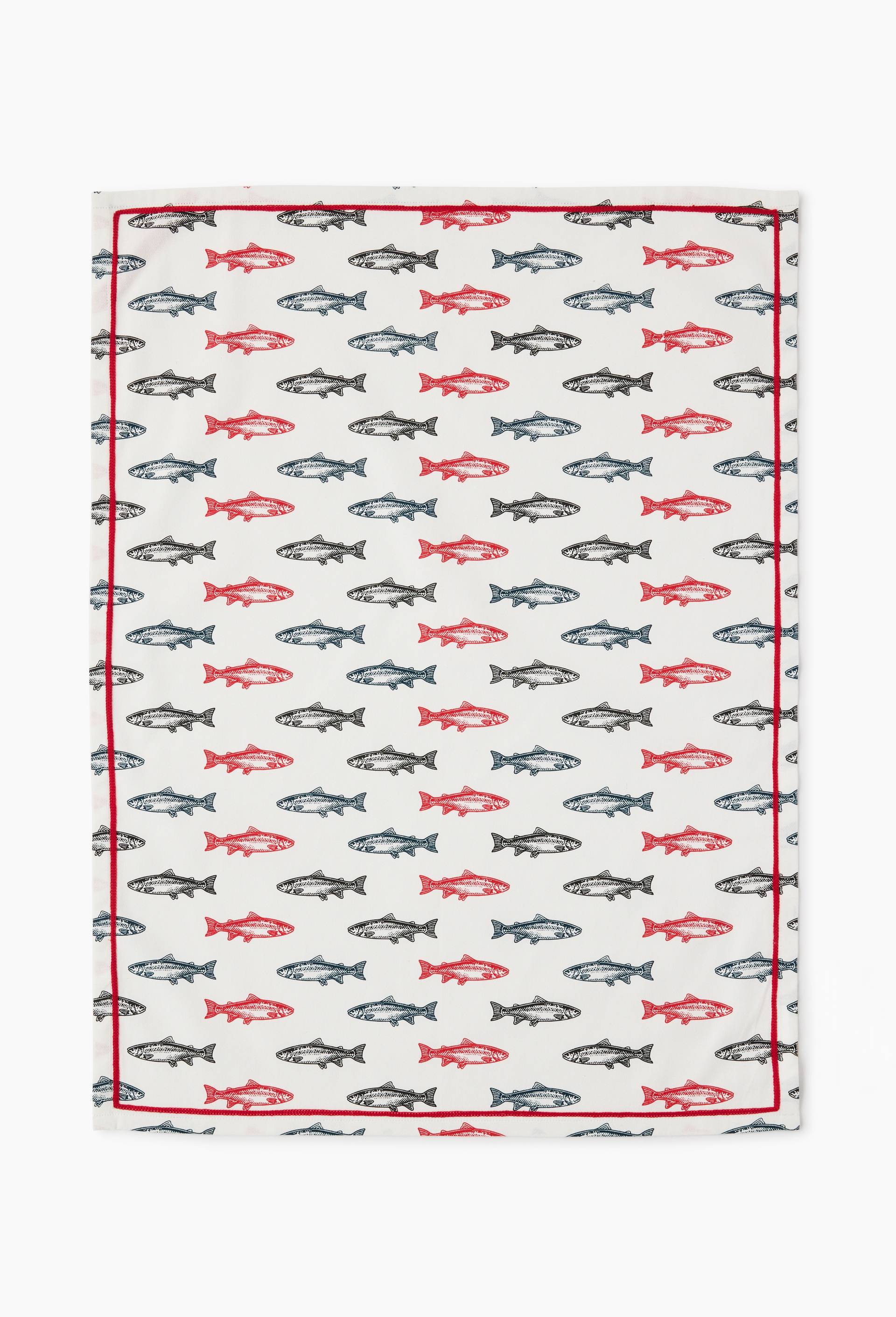 Torchon print sardine, 50x70cm, 100% coton, Bleu, large image number 1