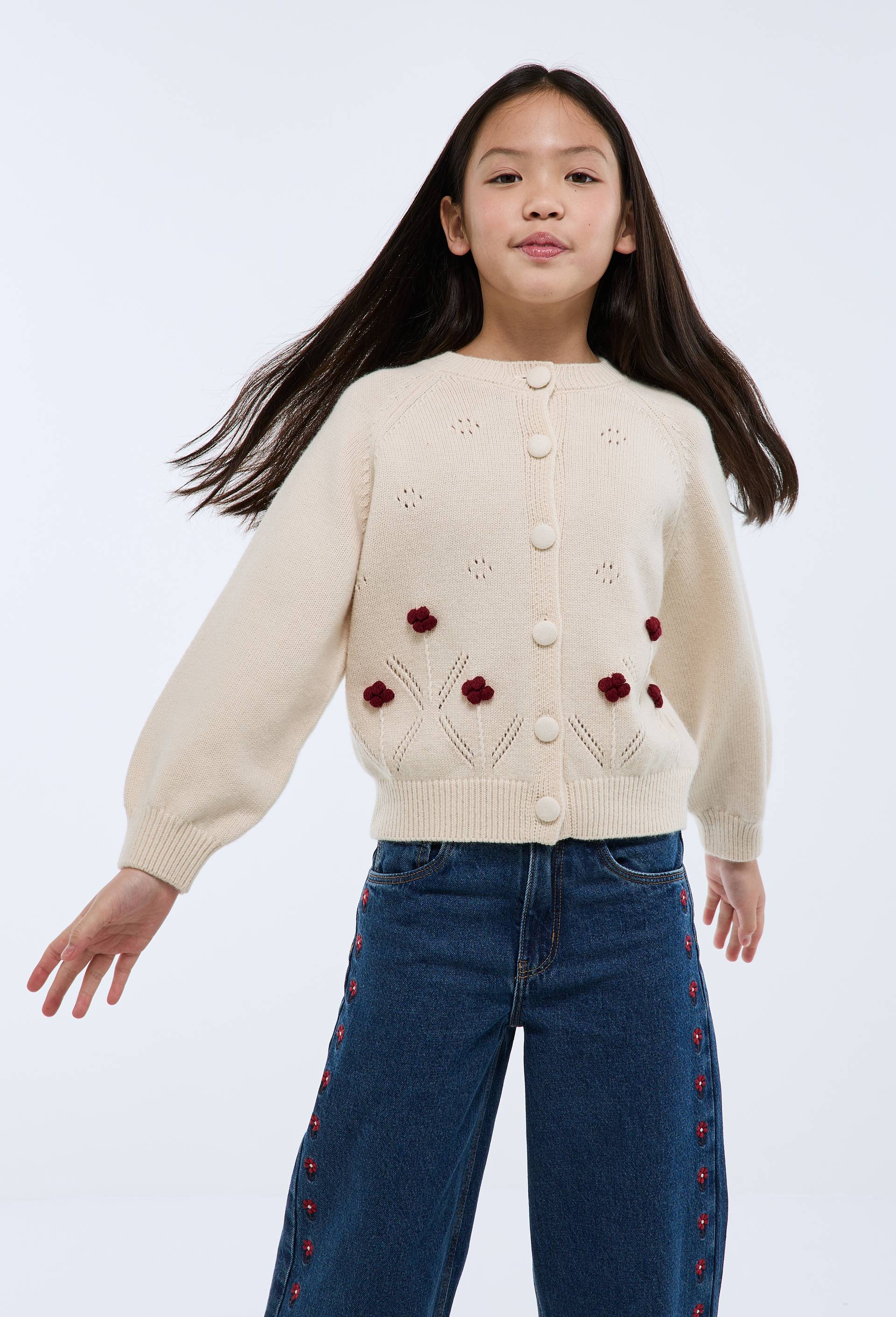 Cardigan brod&eacute; contenant de la laine, Ecru, large image number 1