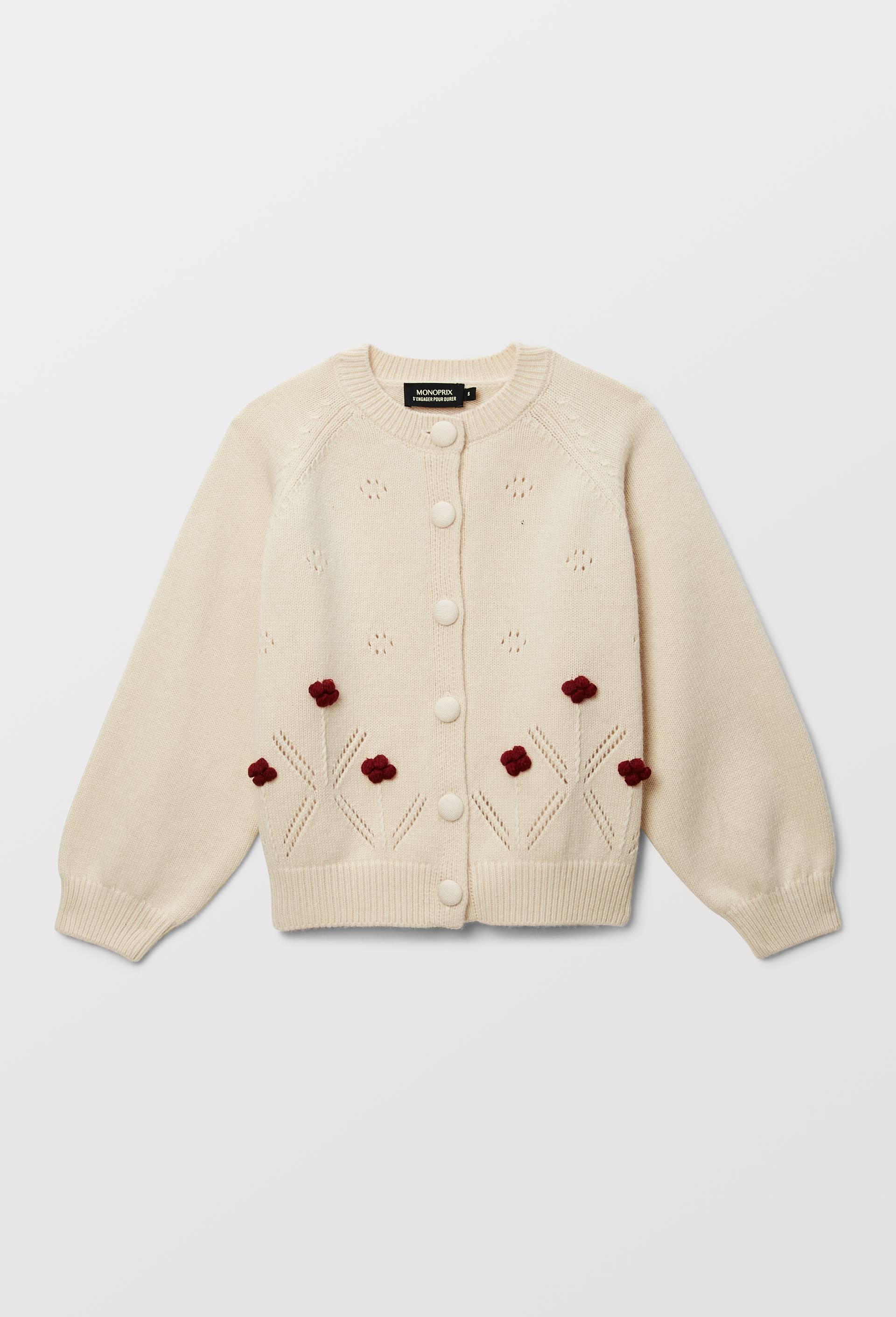 Cardigan brod&eacute; contenant de la laine, Ecru, large image number 2.0