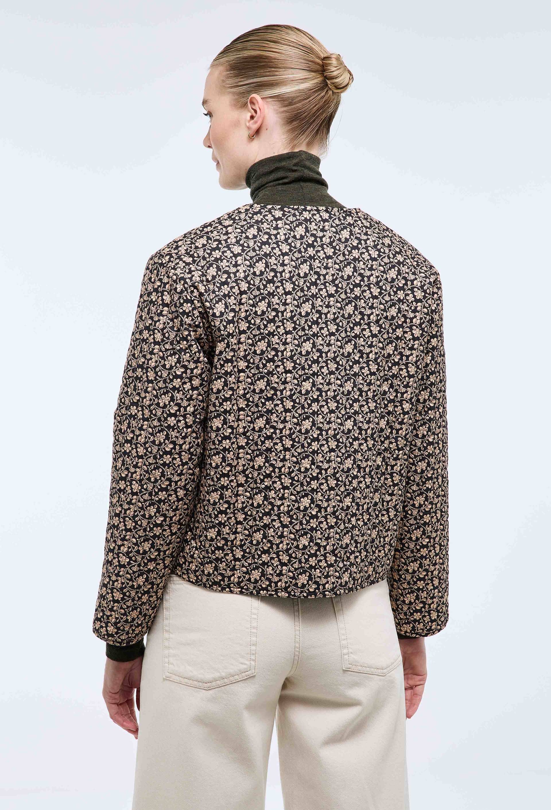 Veste matelass&eacute; en coton &agrave; fleurs, Noir, large image number 2.0