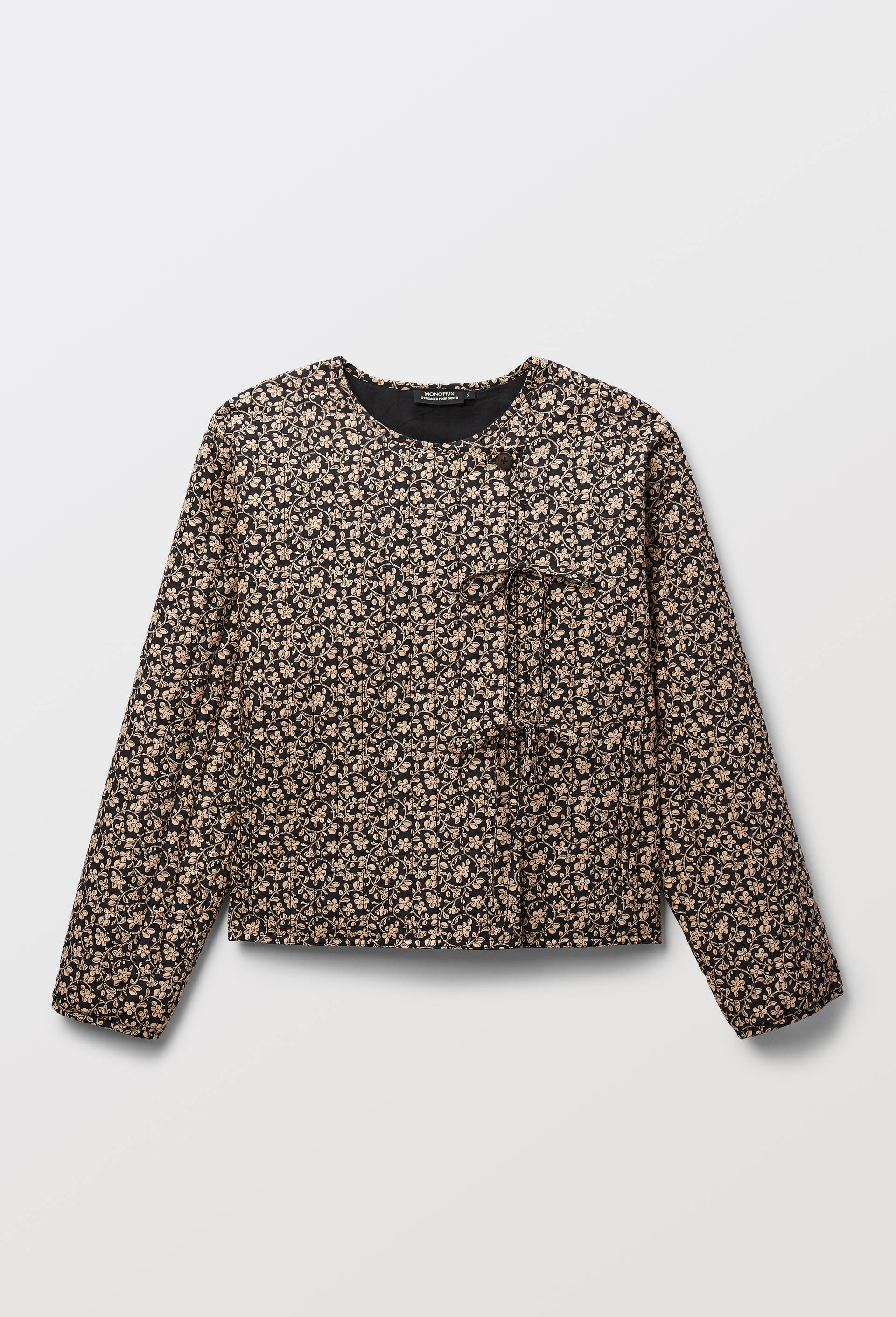 Veste matelass&eacute; en coton &agrave; fleurs, Noir, large image number 3