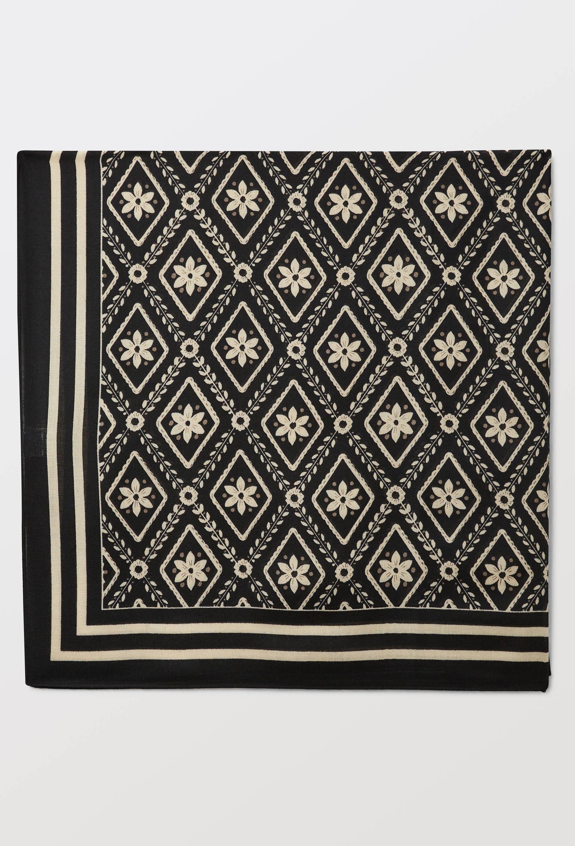 Foulard imprim&eacute;, mati&egrave;re recycl&eacute;e, Noir, large image number 1