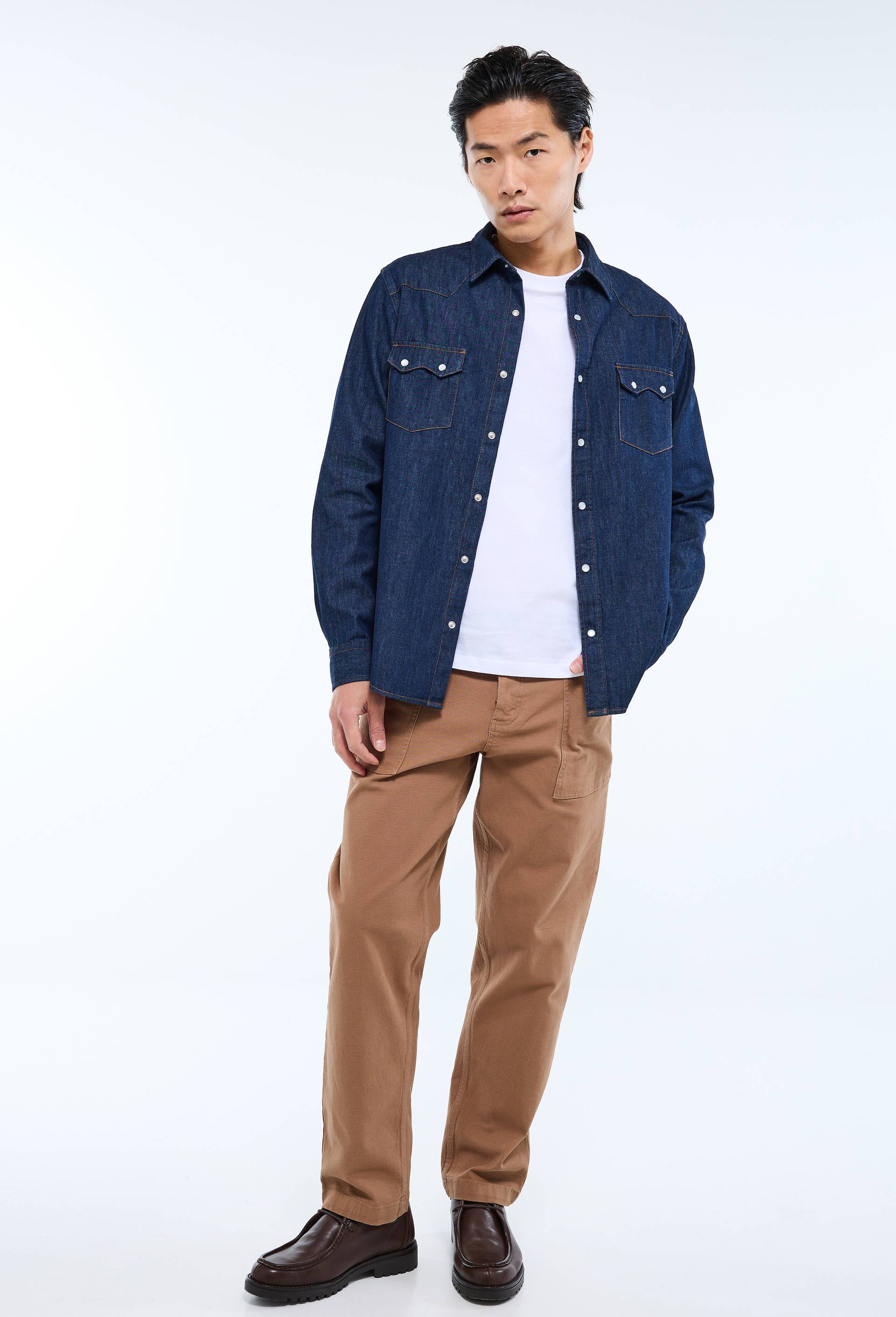 Chemise en jean manches longues en coton bio GOTS, Bleu fonc&eacute;, large image number 1.0