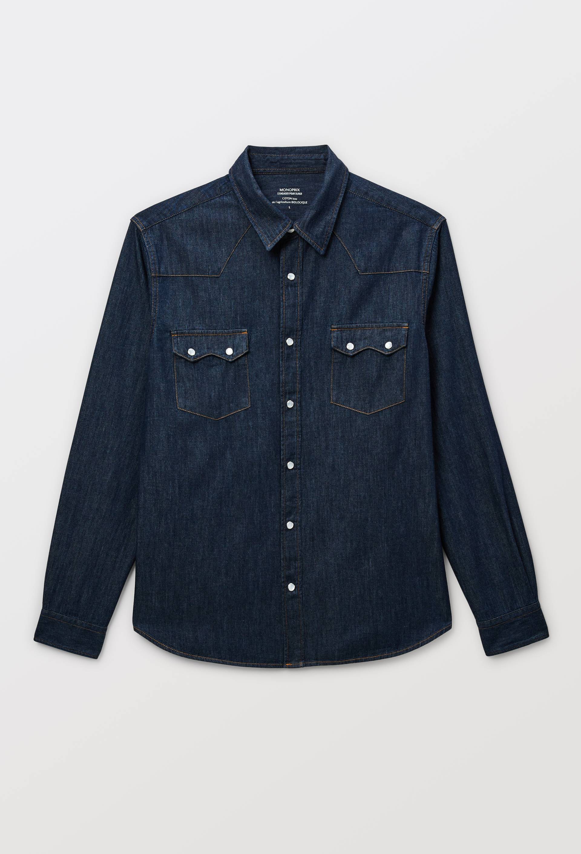 Chemise en jean manches longues en coton bio GOTS, Bleu fonc&eacute;, large image number 3