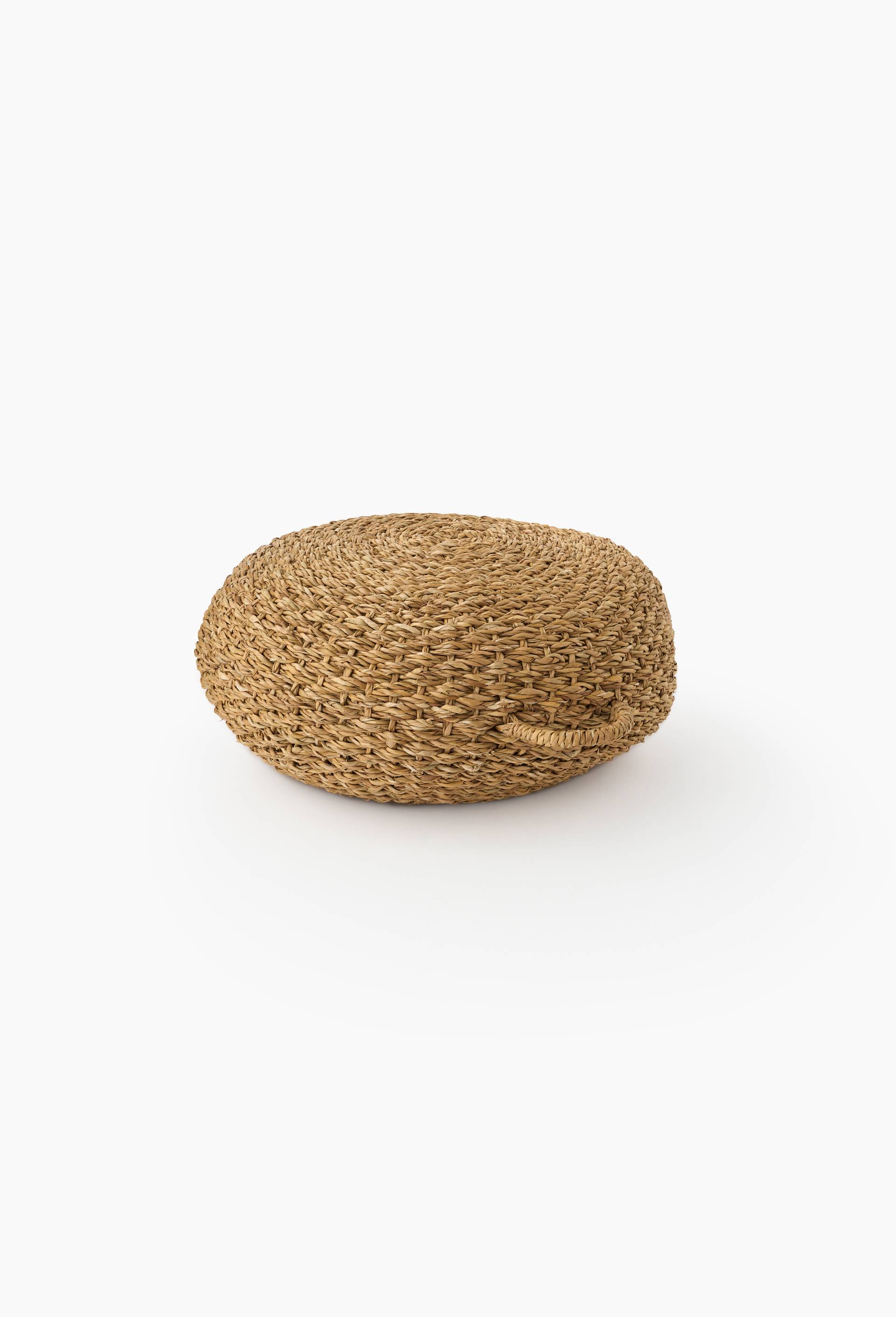 Pouf bas rond, D50xH20cm en jonc de mer, Beige clair, large image number 0.0