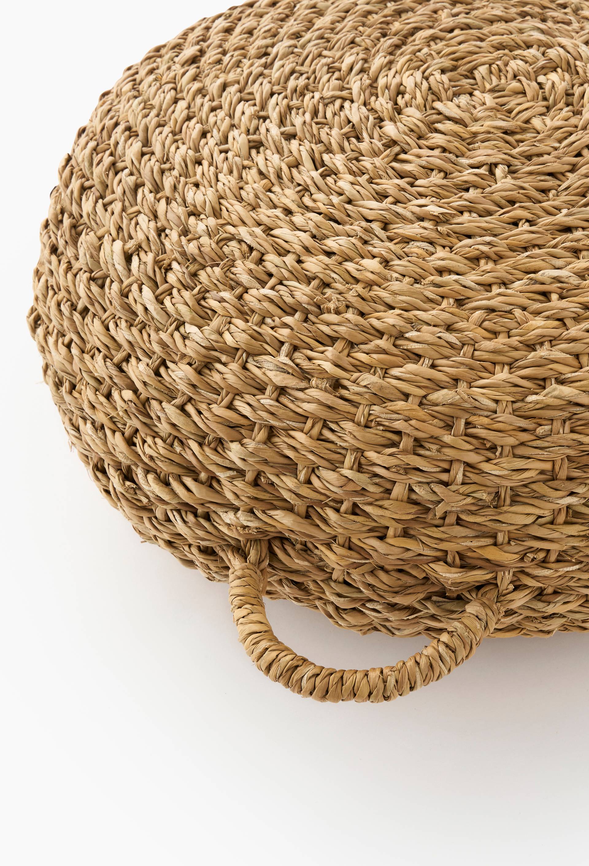Pouf bas rond, D50xH20cm en jonc de mer, Beige clair, large image number 1
