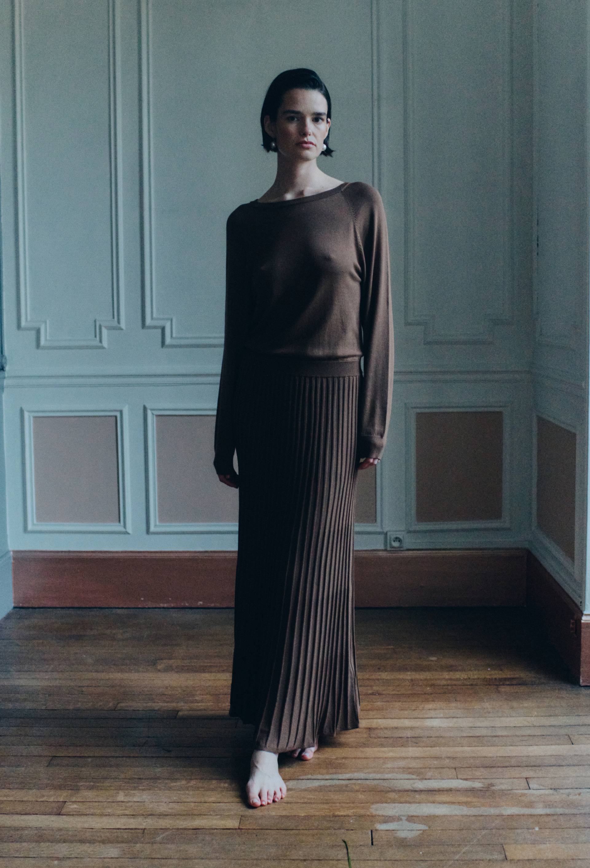 Robe en maille manches longues, Brun, large image number 0.0