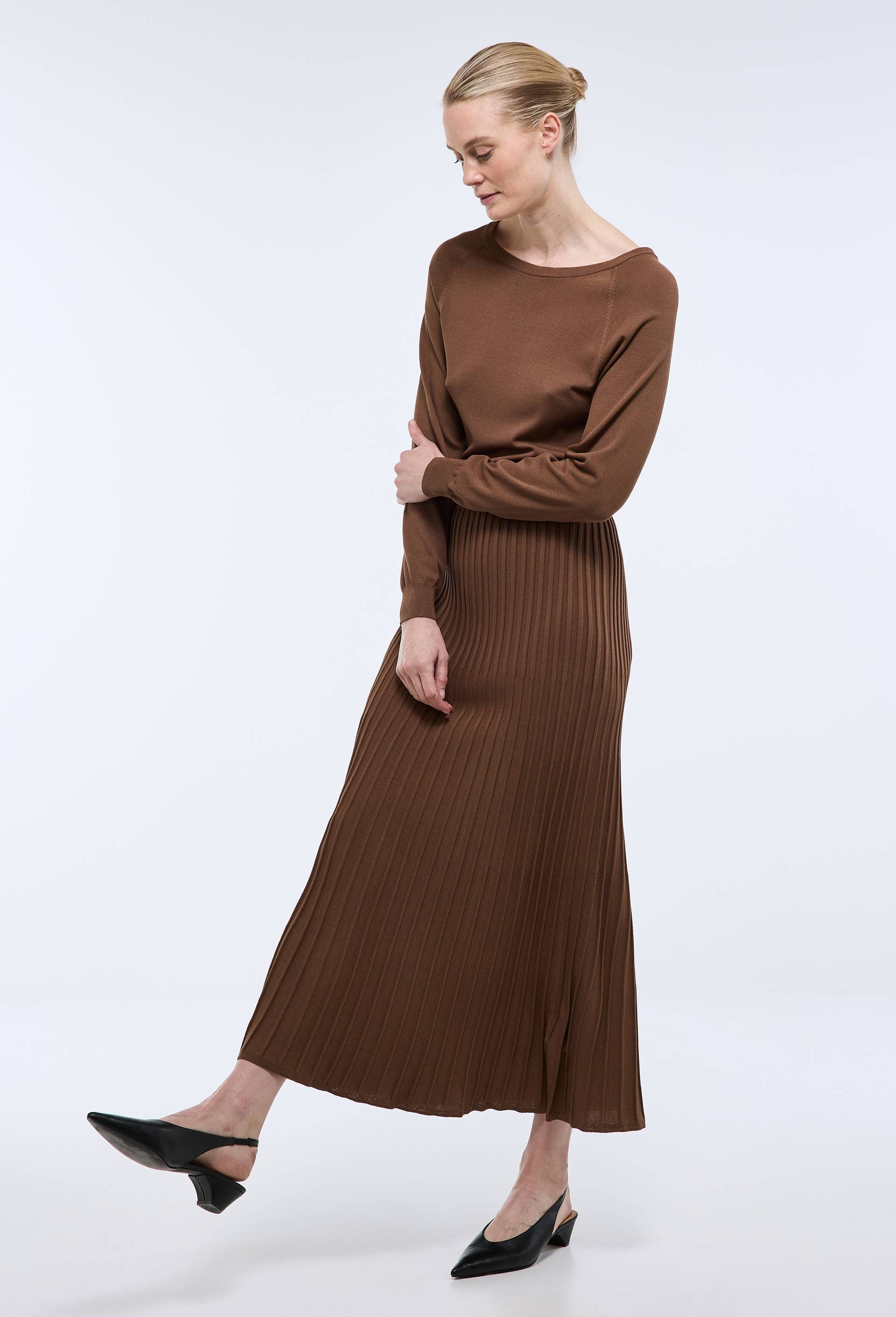 Robe en maille manches longues, Brun, large image number 1