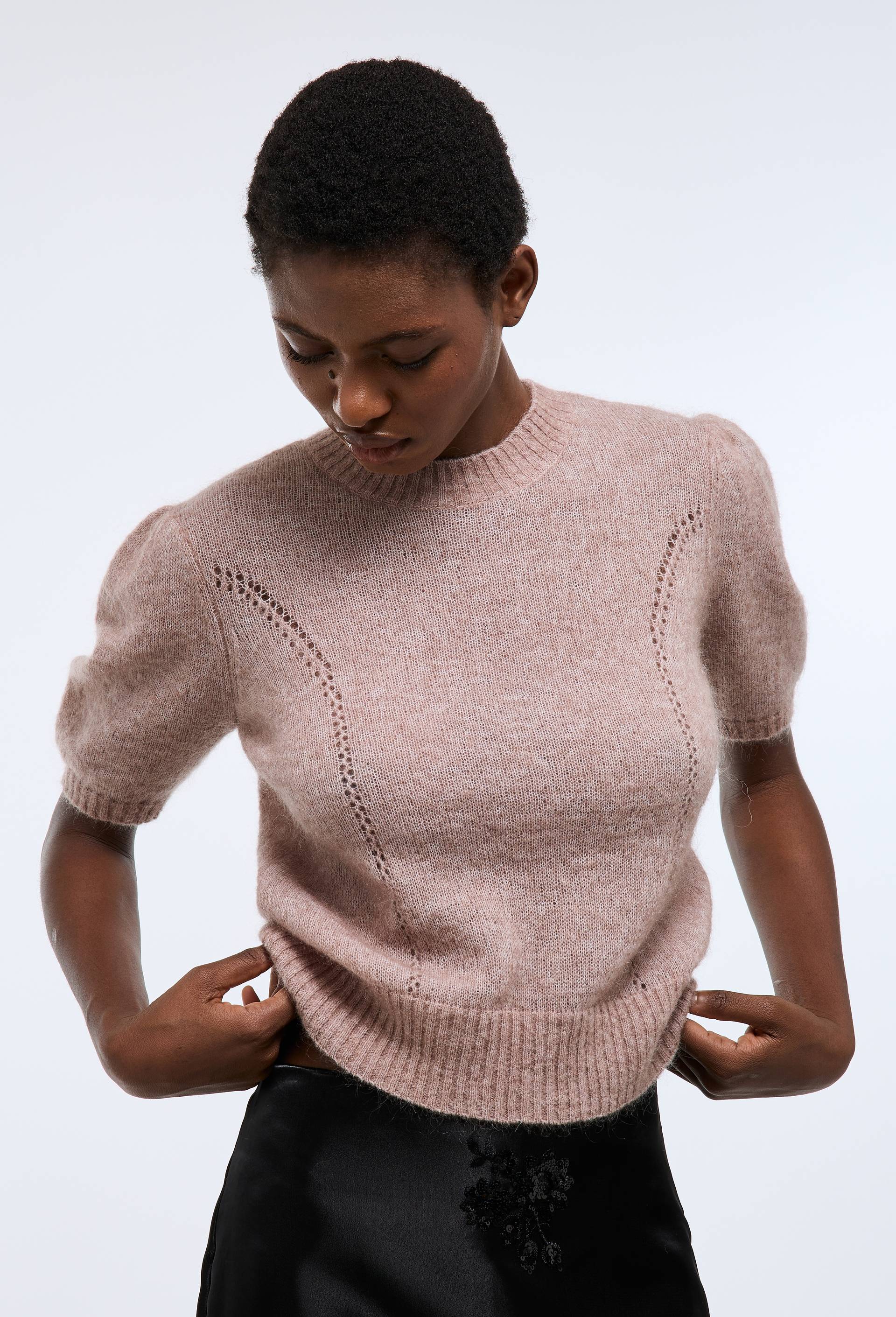 Pull &agrave; manches coudes contenant du mohair, Beige, swatch image