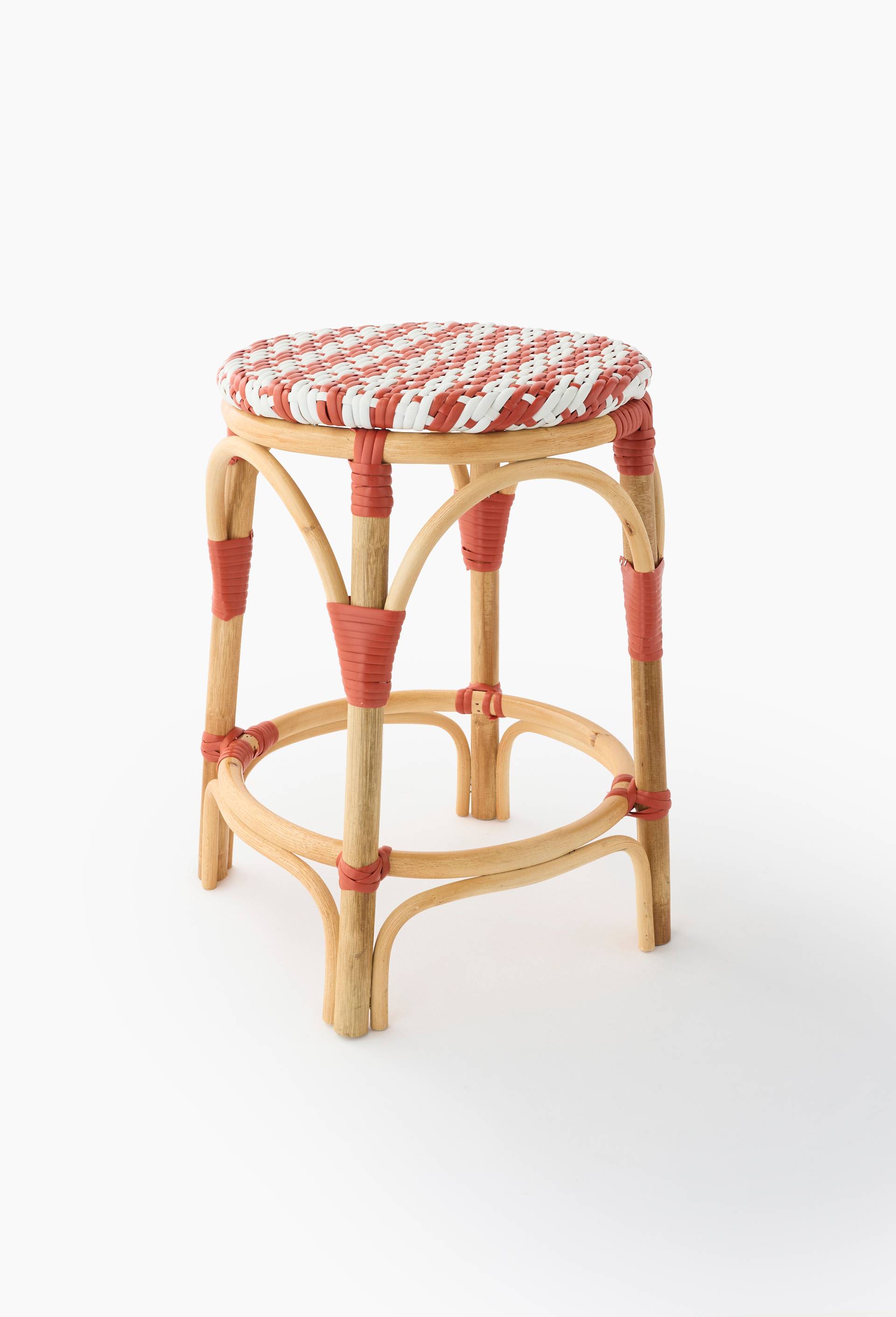 Tabouret bistrot, 42xH47cm, en rotin et plastique, Rouge fonc&eacute;, large image number 0.0