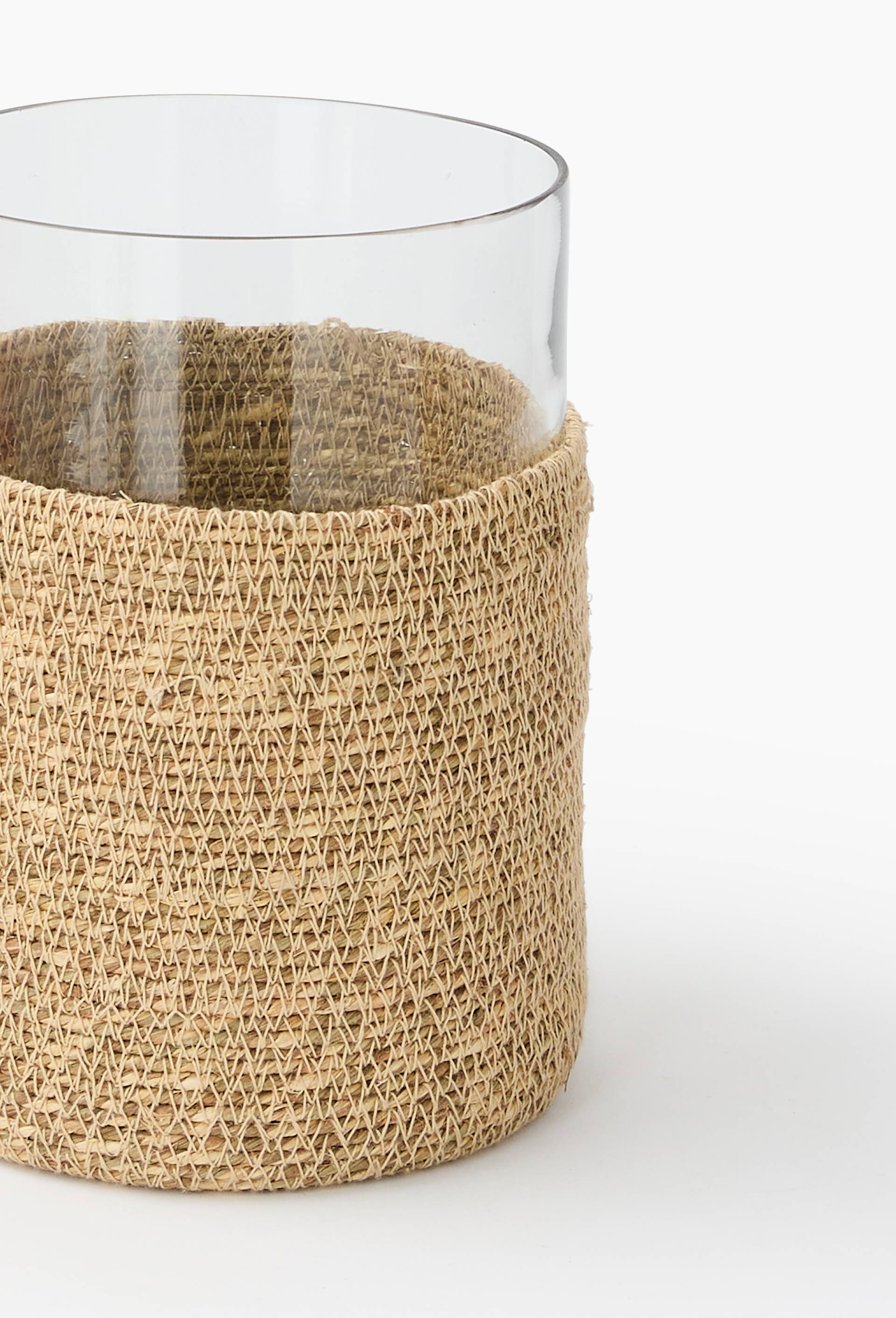 Vase droit, 15xH21cm, en verre et jonc de mer, Beige clair, large image number 1.0