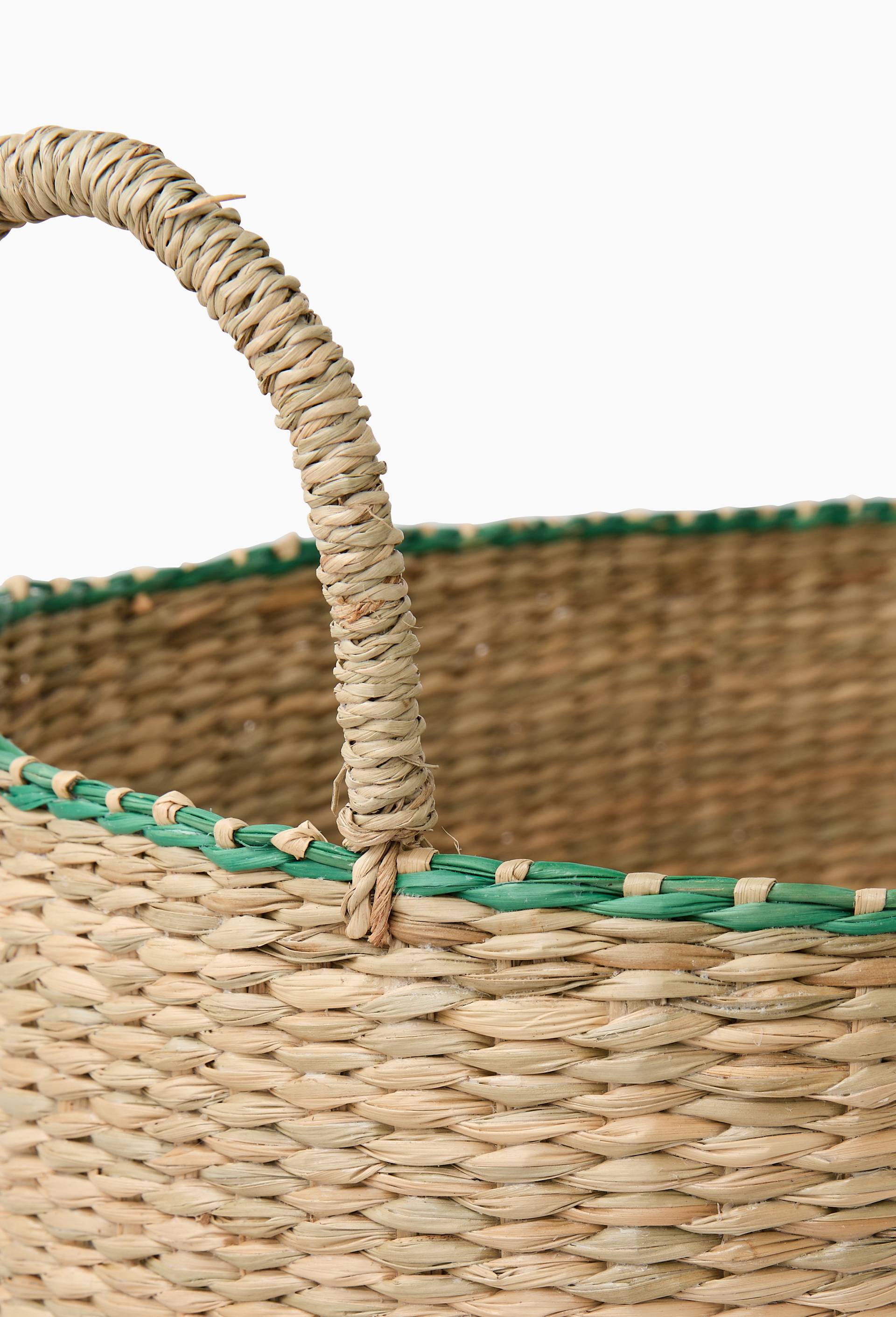Panier ovale liseret, en jonc de mer, Vert clair, large image number 1
