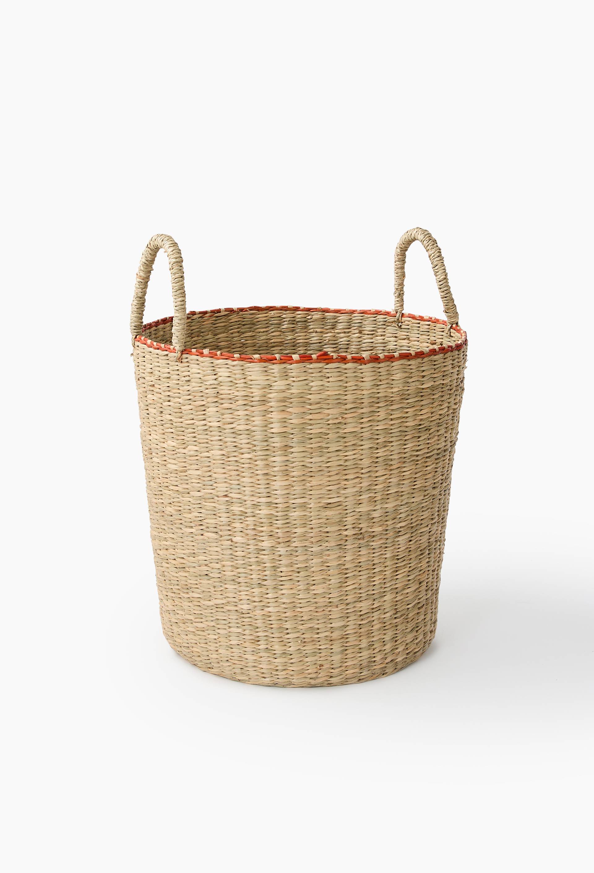 Panier rond liseret, en jonc de mer, Rouge fonc&eacute;, swatch image