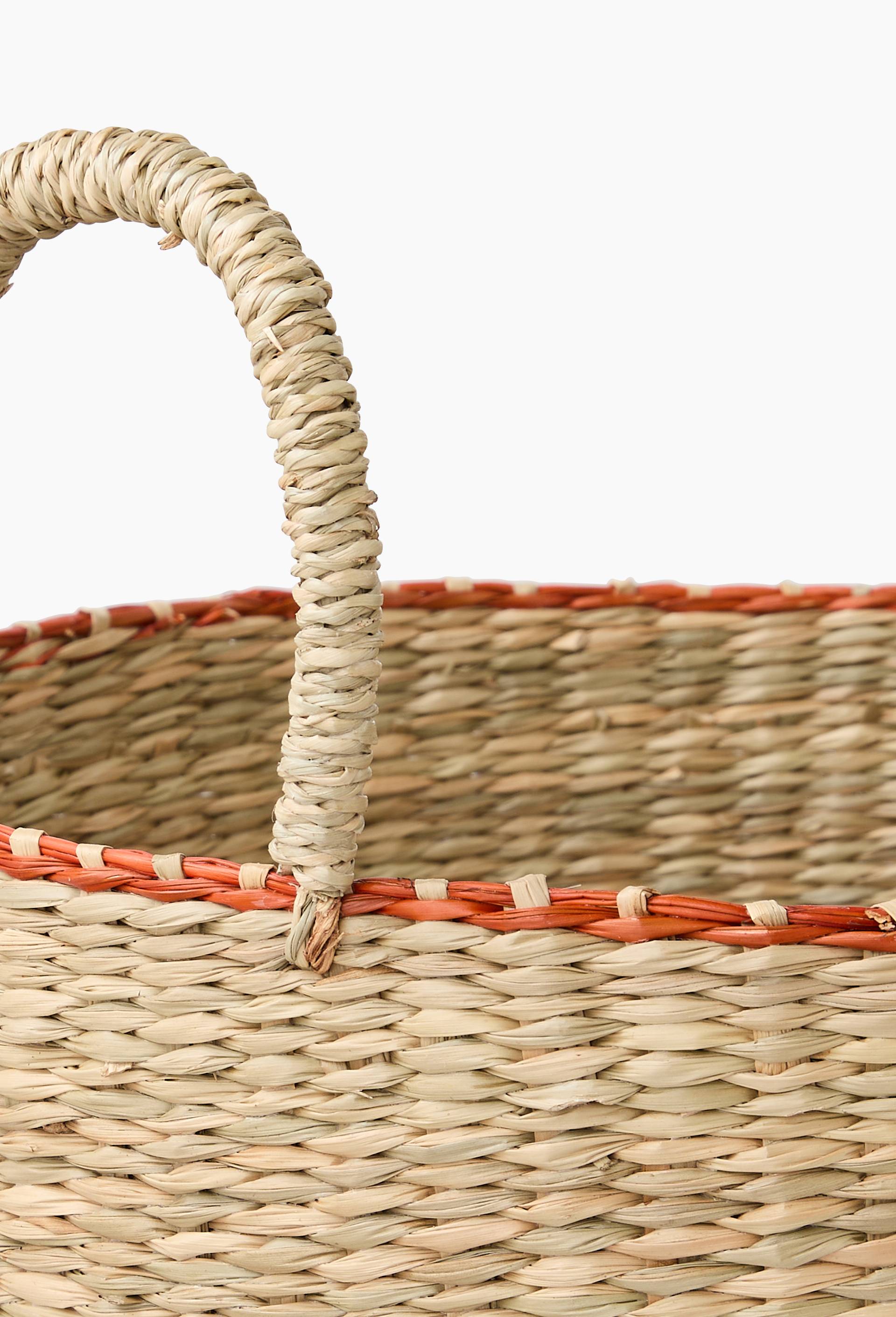 Panier rond liseret, en jonc de mer, Rouge fonc&eacute;, large image number 1