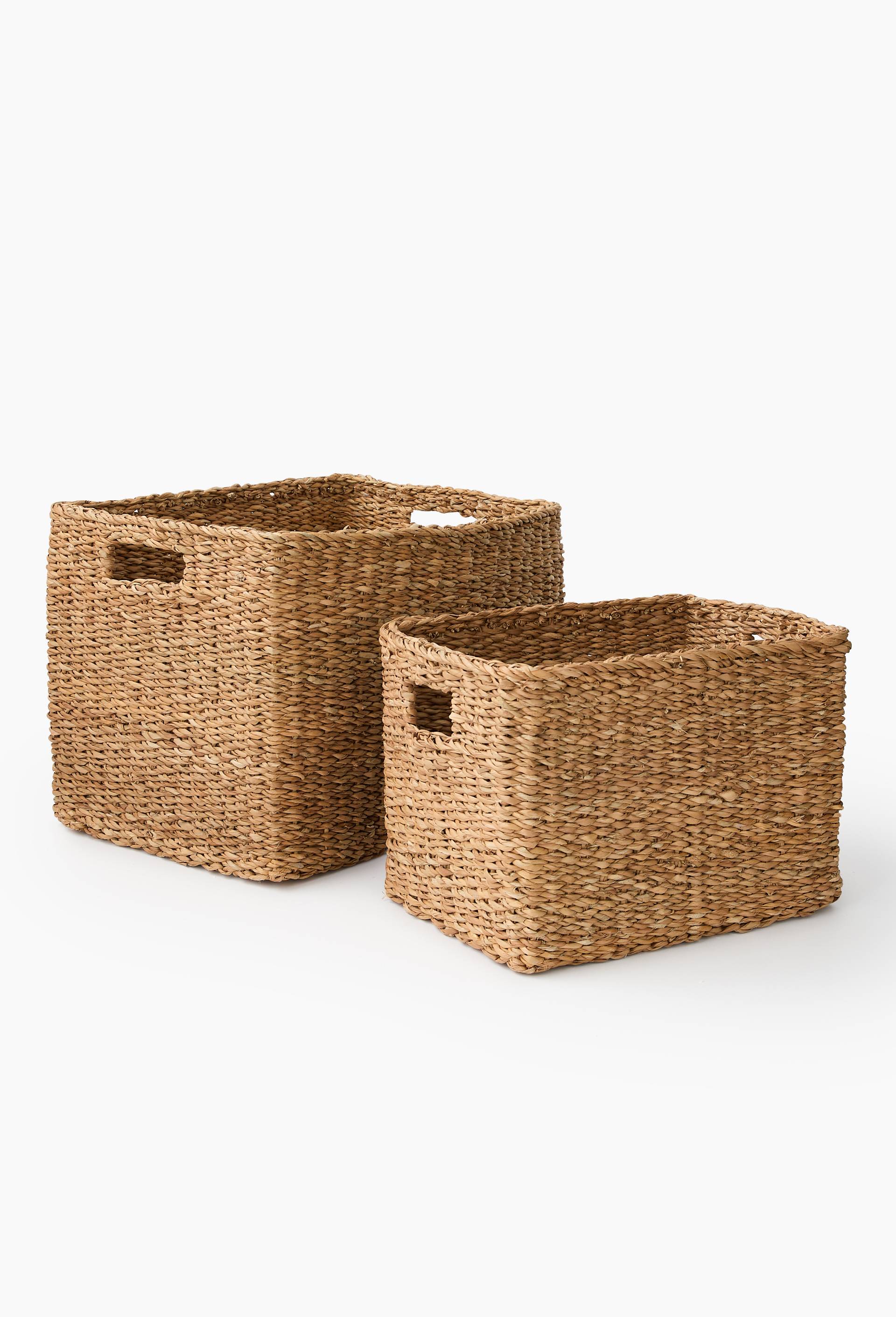 Panier rectangle anses, en jonc de mer, Beige clair, large image number 0.0