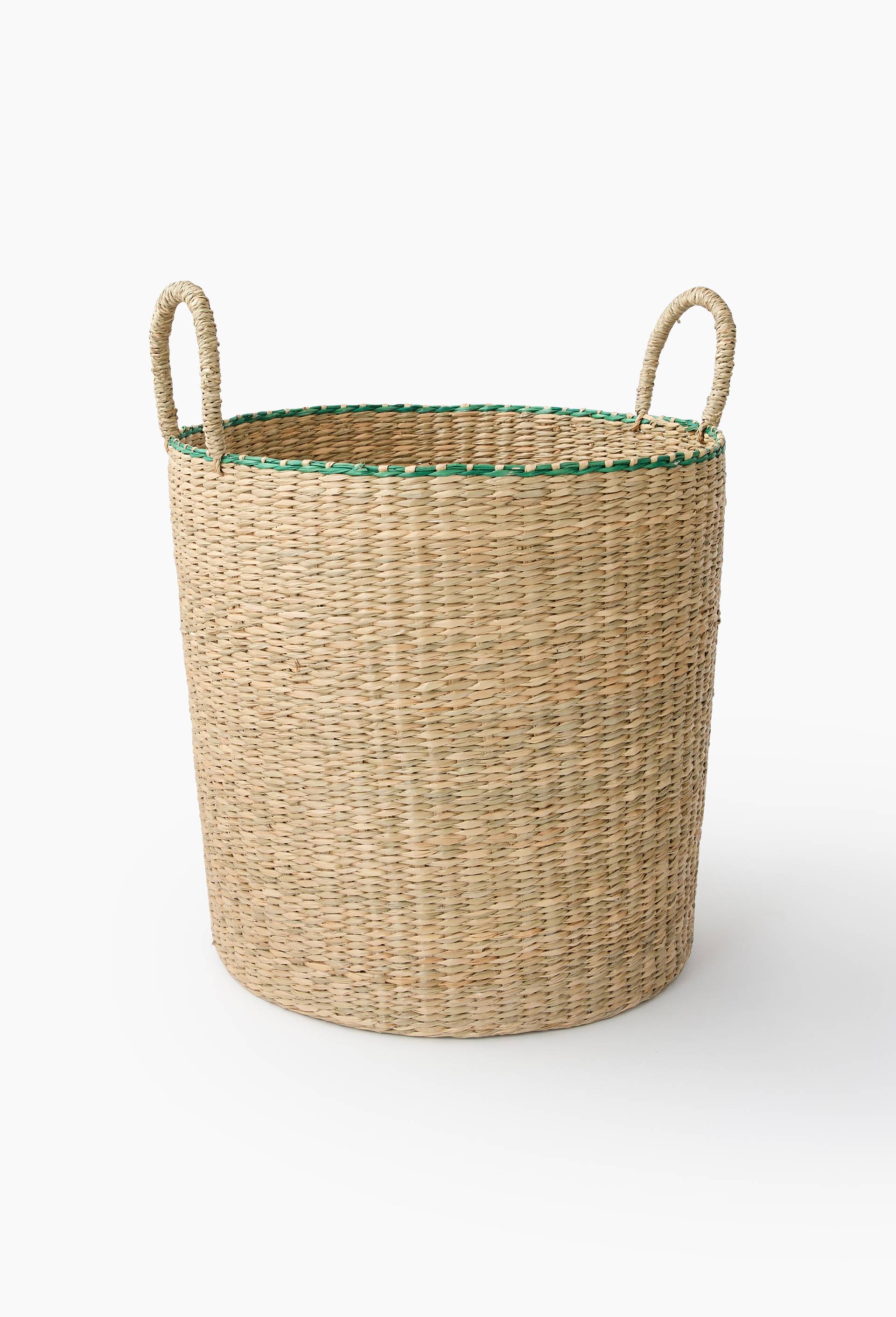 Panier rond liseret, en jonc de mer, Vert clair, large image number 0