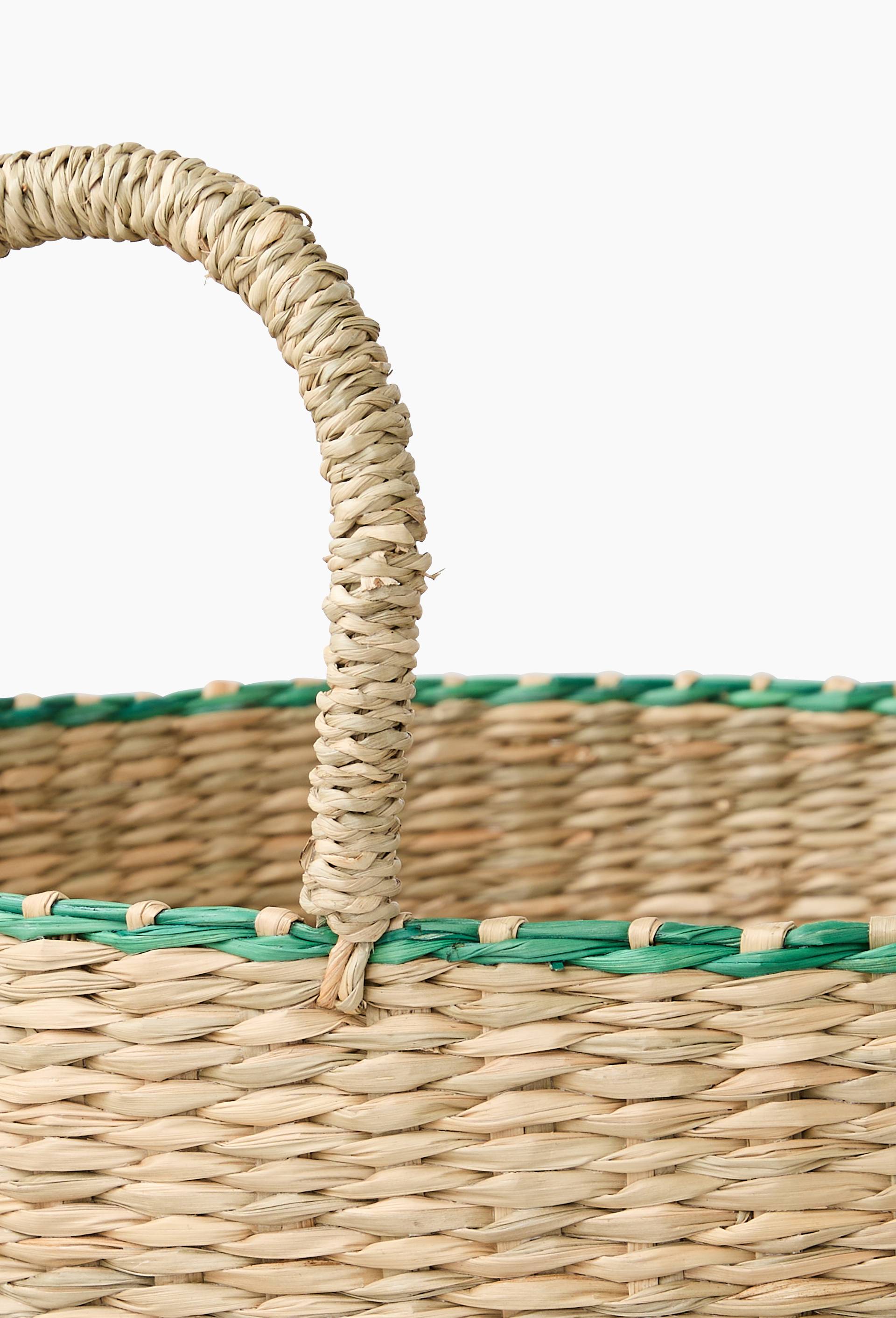 Panier rond liseret, en jonc de mer, Vert clair, large image number 1.0