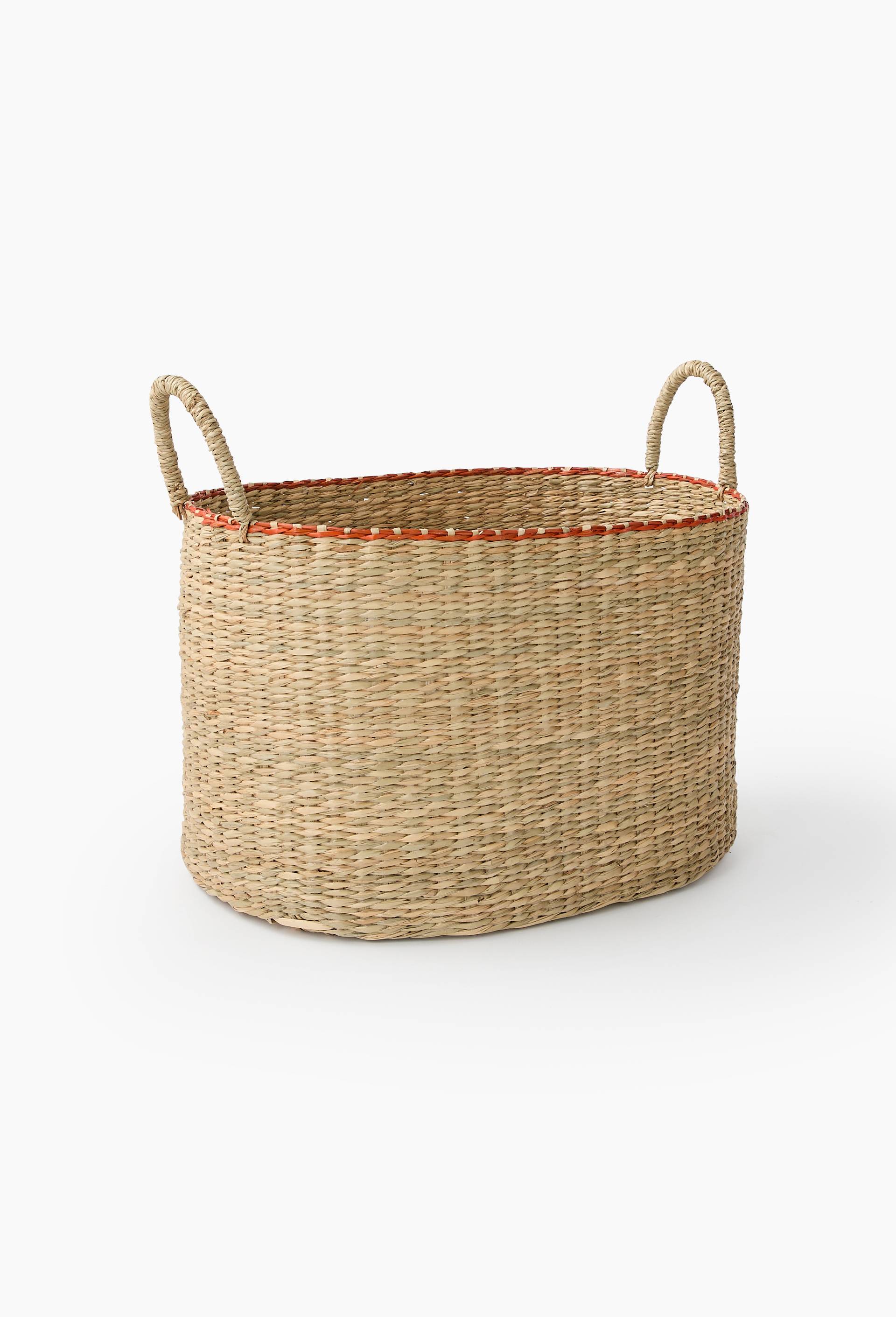 Panier ovale liseret, en jonc de mer, Rouge fonc&eacute;, large image number 0