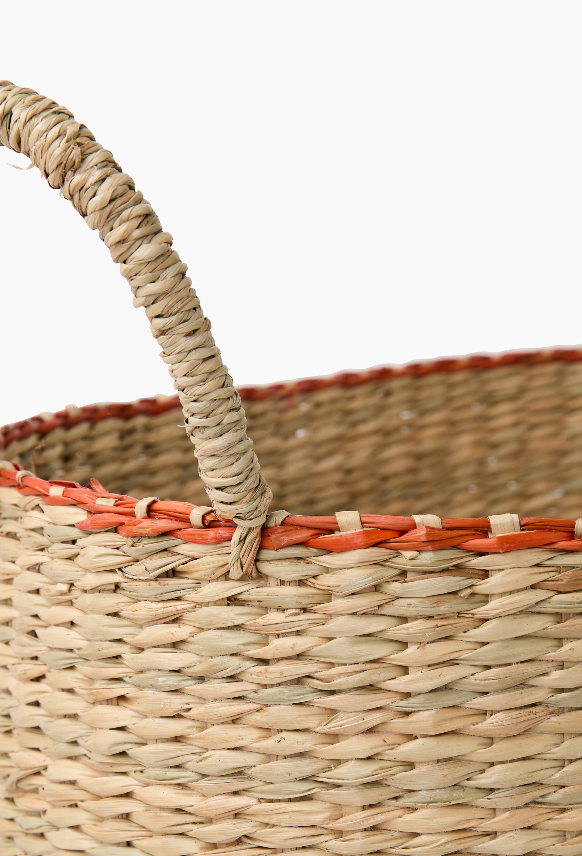Panier ovale liseret, en jonc de mer, Rouge fonc&eacute;, large image number 1