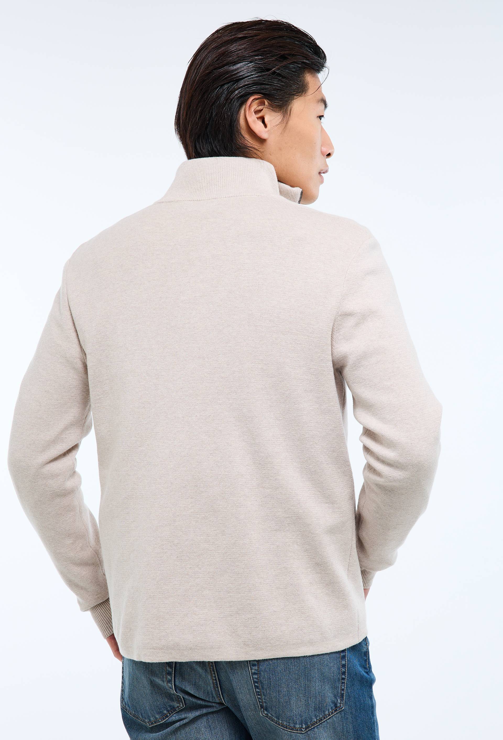 Pull col camionneur en m&eacute;lange coton et cachemire, Beige, large image number 2