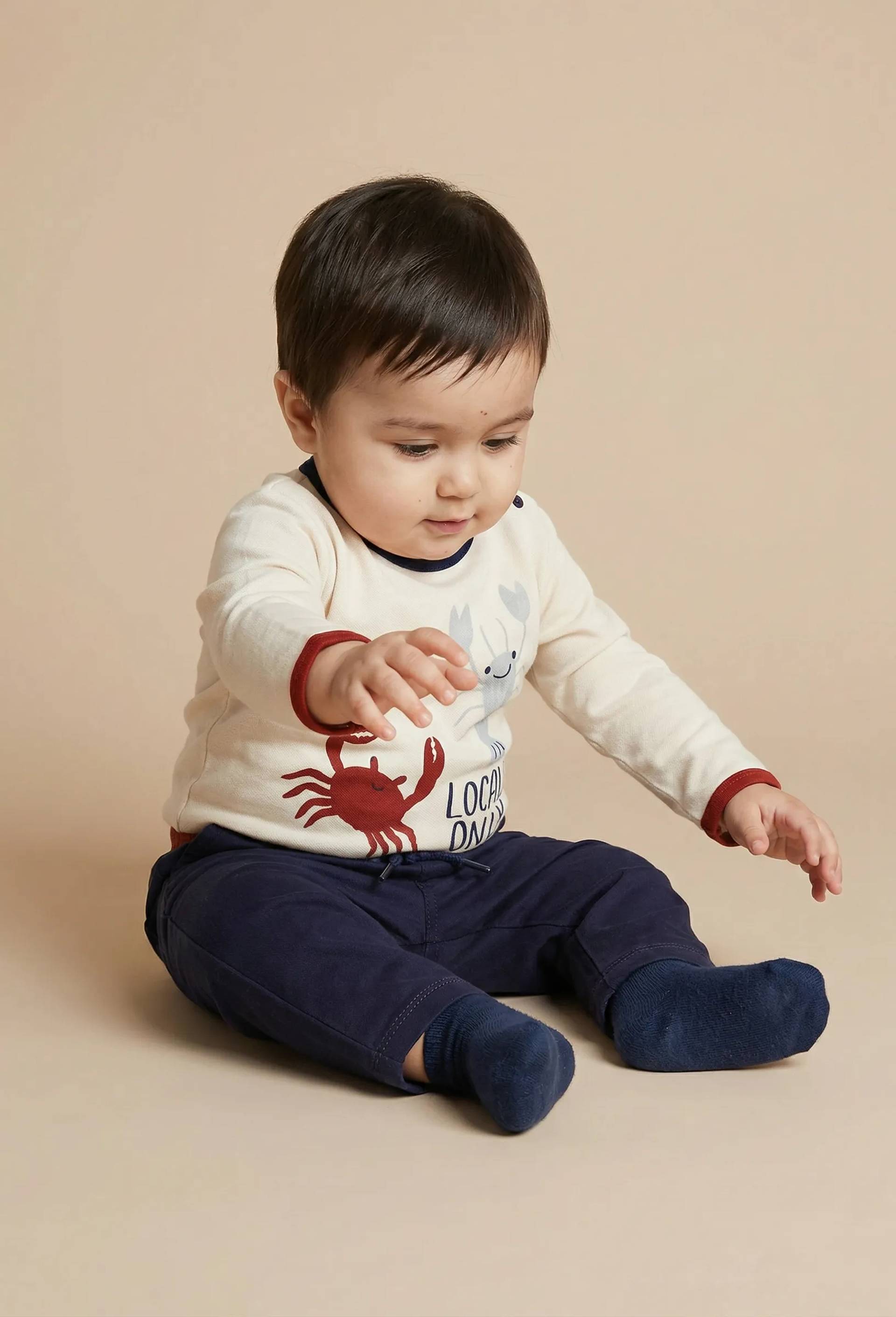 T-shirt manches longues imprim&eacute; en coton BIO GOTS, Beige clair, large image number 0.0