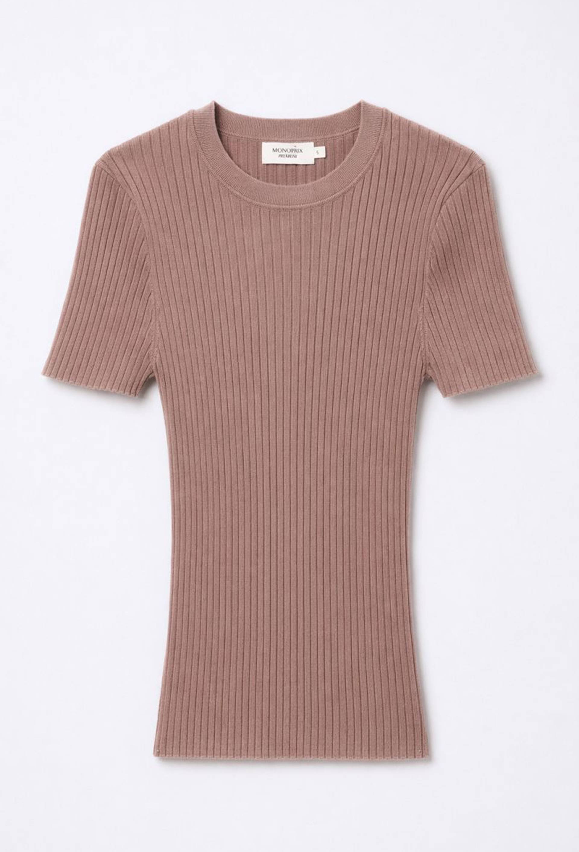 Top en tricot &agrave; c&ocirc;tes col rond, Beige, large image number 2