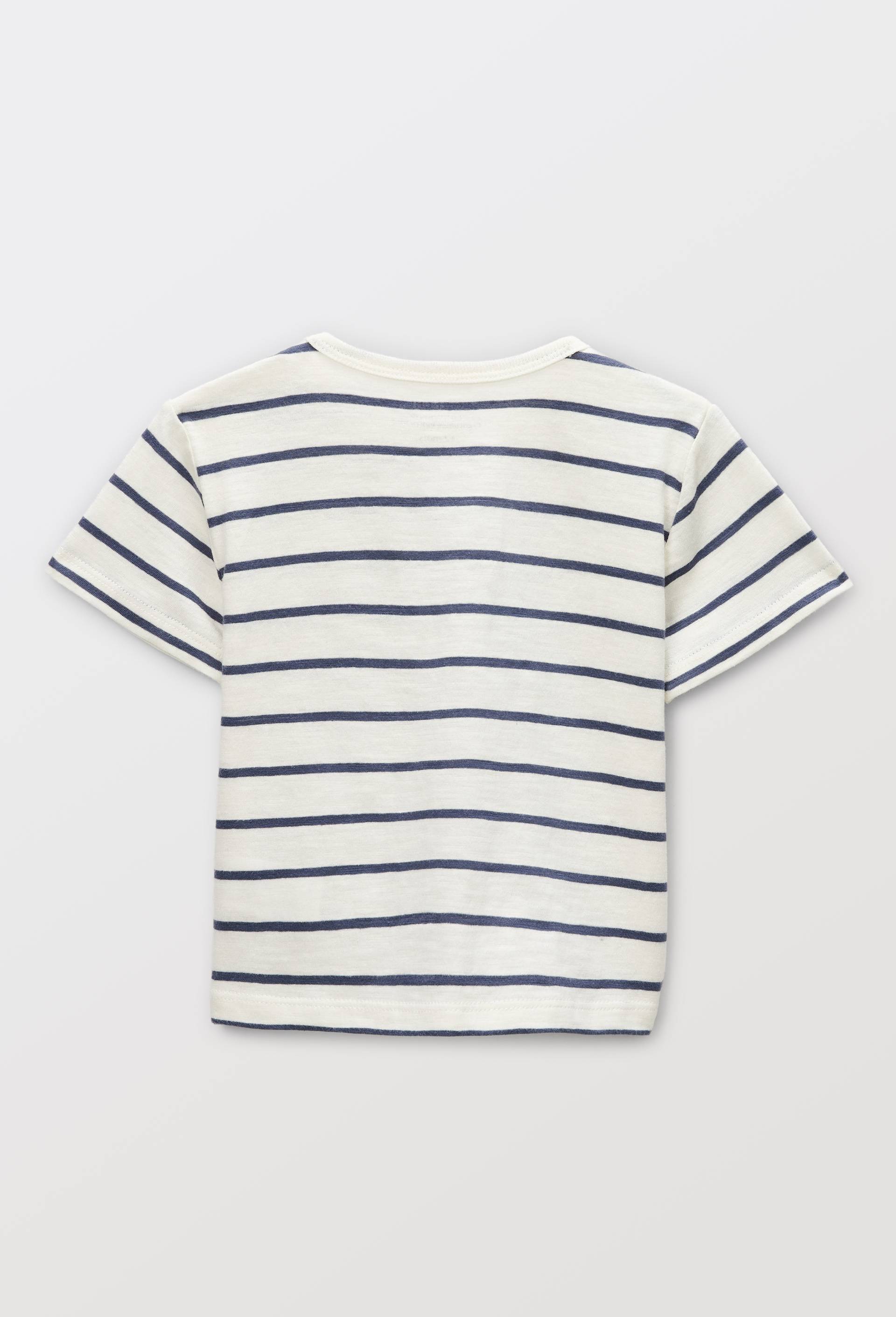 T-shirt manches courtes ray&eacute; en coton BIO GOTS, Beige clair, large image number 1