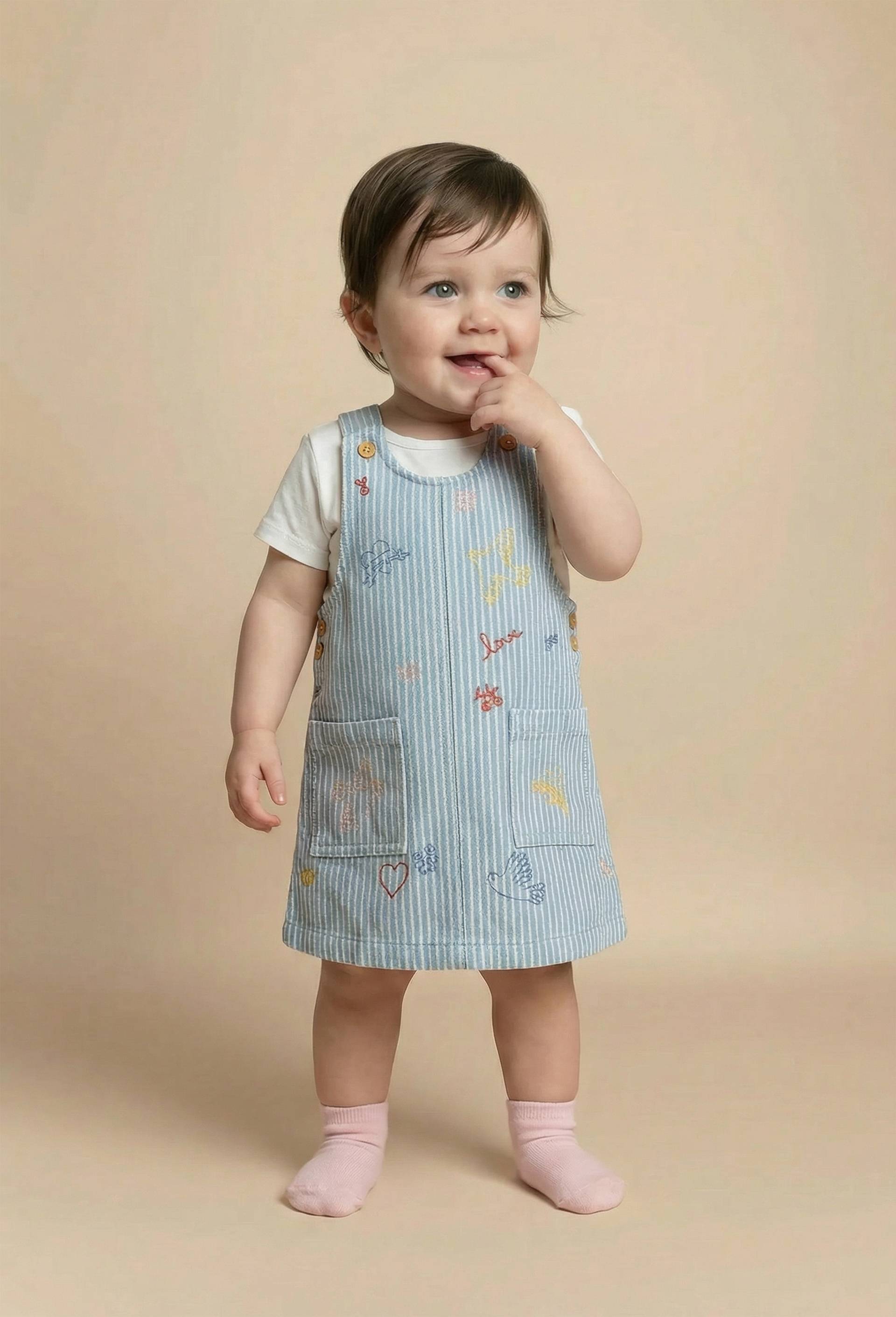 Robe ray&eacute;e en coton BIO GOTS, Bleu, large image number 0.0