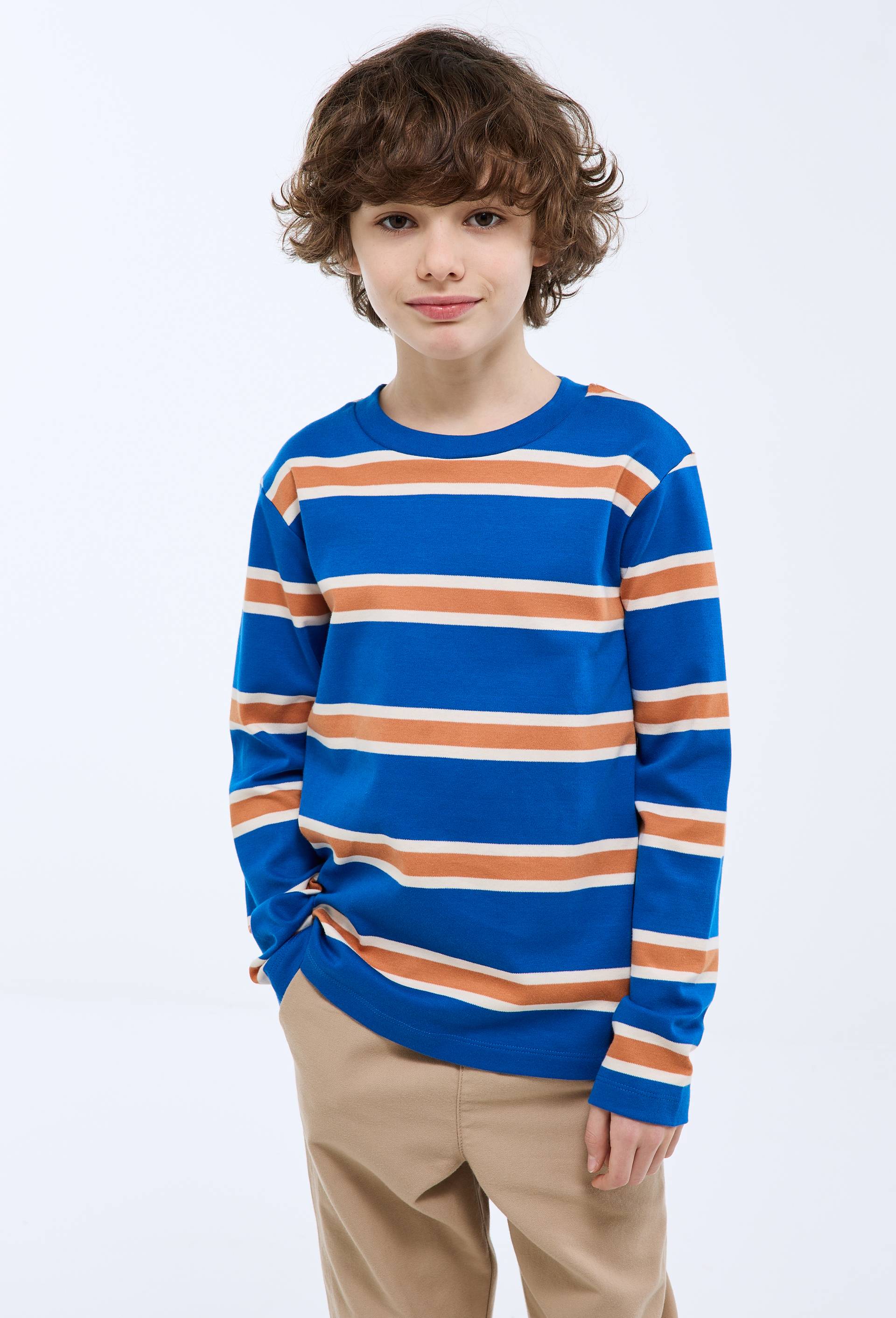 T-shirt manches longues ray&eacute; en coton BIO GOTS, Bleu, large image number 0.0