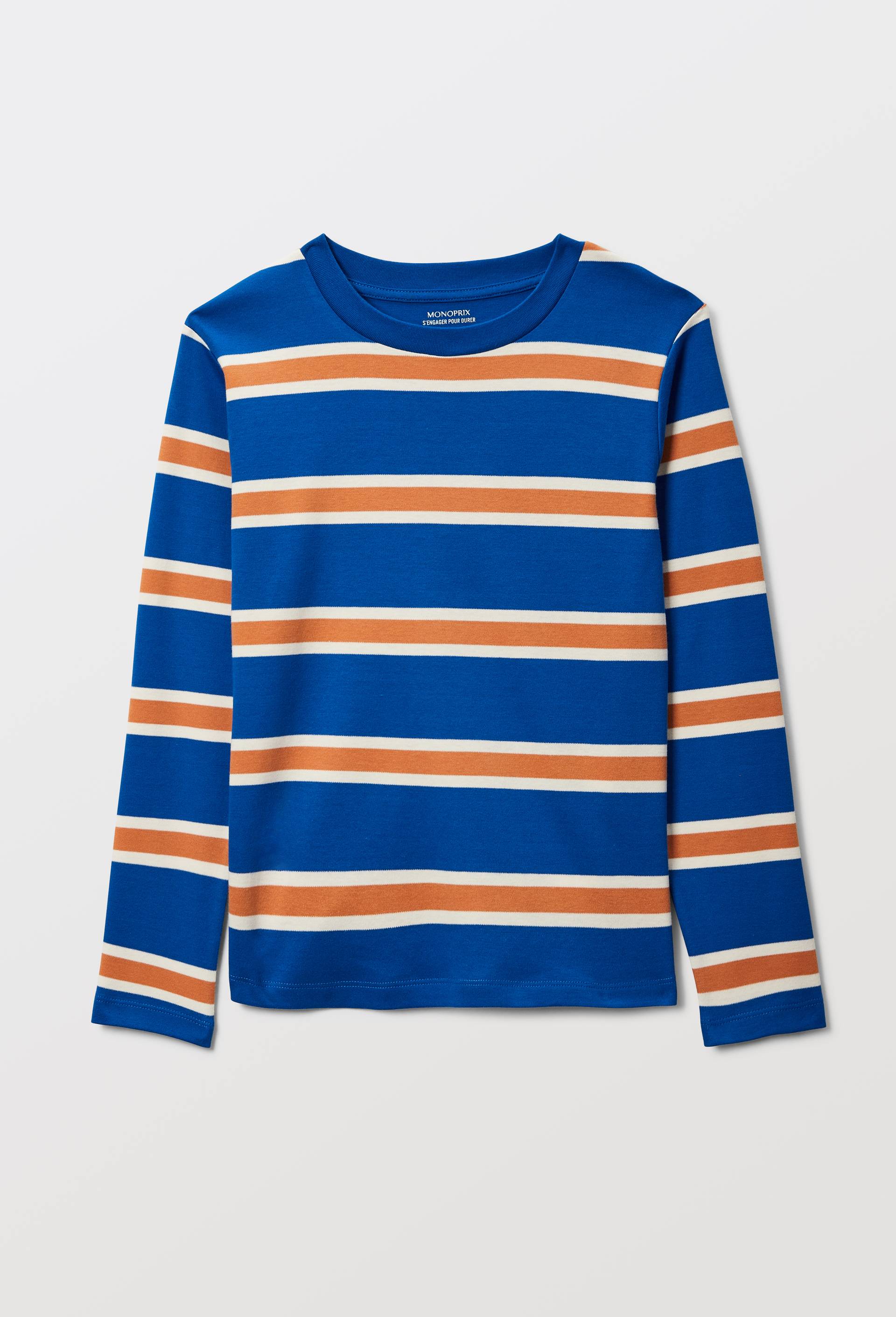T-shirt manches longues ray&eacute; en coton BIO GOTS, Bleu, large image number 1.0